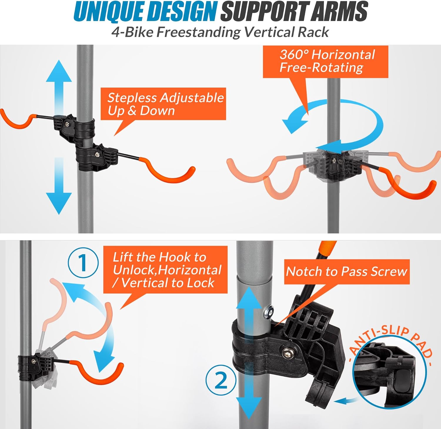 Alternative view of Suchtale 4 Bike Rack, Bicycle Rack, Bike Storage Rack for Garage Home, Freestanding Gravity Bike Stand, Adjustable Vertical Bicycle Holder for Indoor Outdoor, Bike Hanger Floor Parking Cycle Organizer