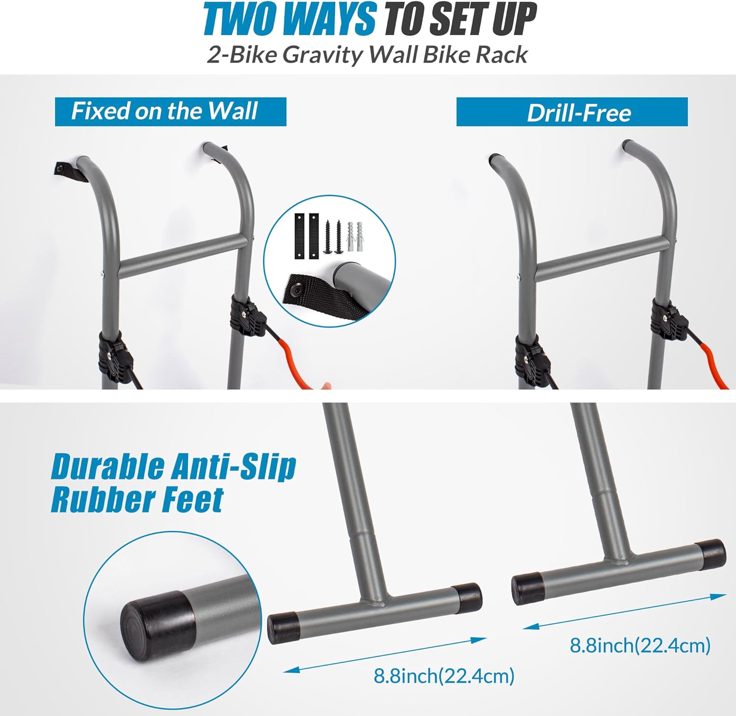 Alternative view of Suchtale 2 Bike Rack, Bicycle Rack, Bike Storage Rack for Garage, Gravity Bike Stand, Indoor Bike Organizer, Floor Vertical Bicycle Holder, Adjustable Wall Mount Cycle Hanger for Road Mountain Bikes