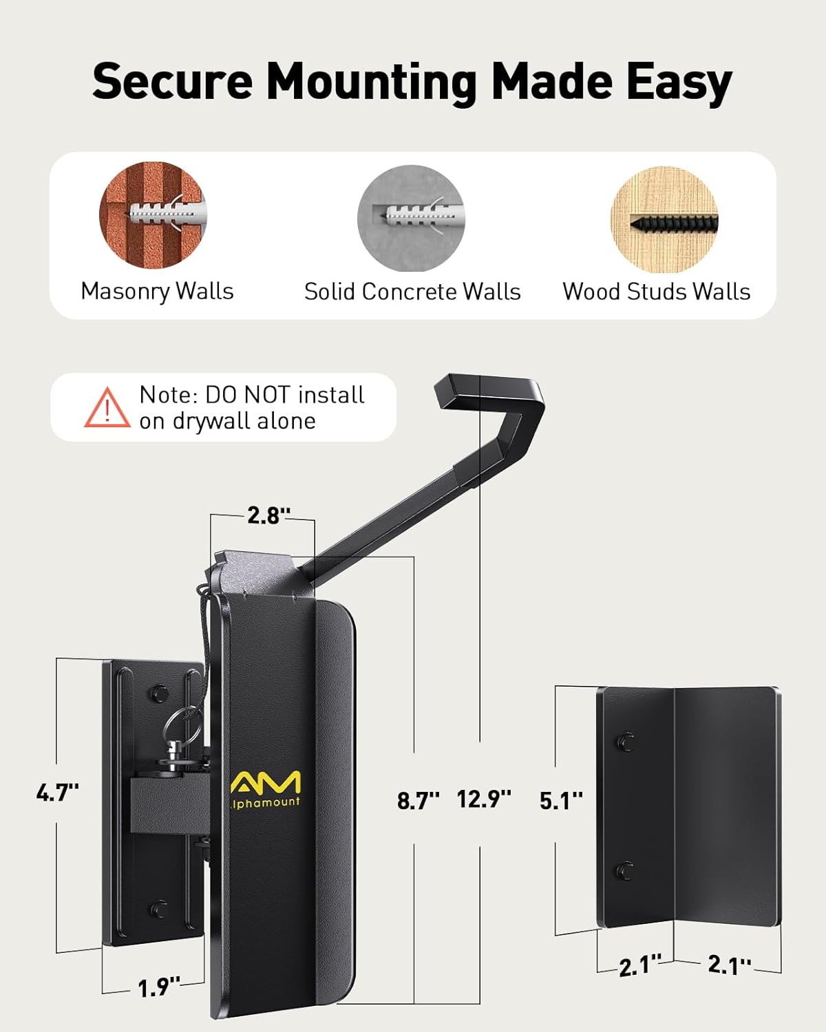 Alphamount AM Swivel Bike Wall Mount, Metal Wall Bike Rack with Durable Sleeves, Space-Saving Vertical Bike Rack with 180° Swivel for Home and Garage, Bike Wall Mount Up to 66 lbs, 4-Pack