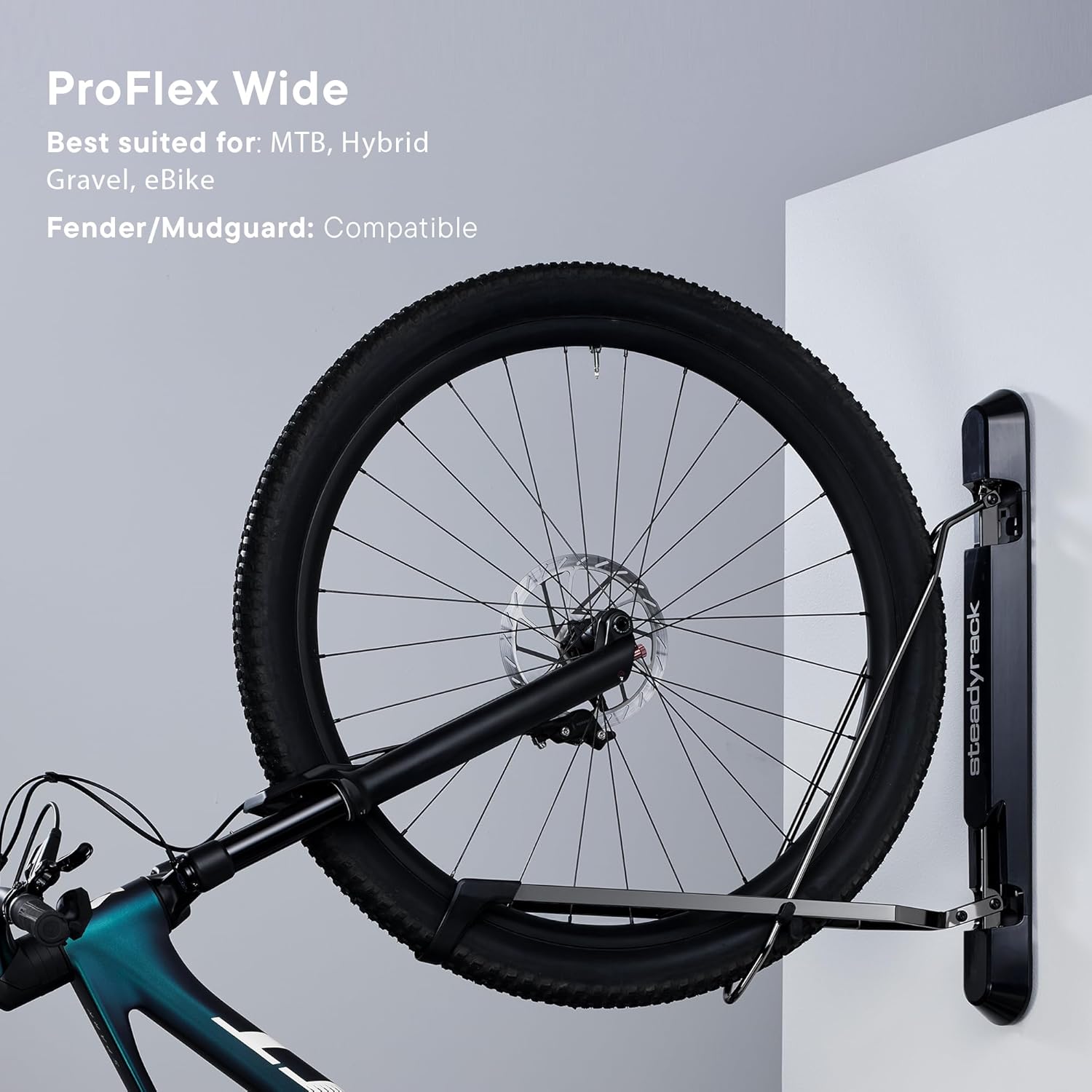 Alternative view of Steadyrack Bike Rack for Mountain Bikes - The Original Wall Mounted Vertical Bike Storage - Fits Wide Tires - Space Saving Pivot Design - Heavy-Duty Steel Rack for Indoor Garage, Apartment or Home Use