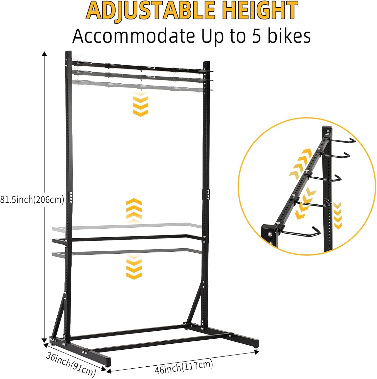 FAHKNS Freestanding Bike Storage Rack, 5 Bikes Vertical Bike Storage Rack, High-adjustable Heavy Duty Bike Stand for Garage