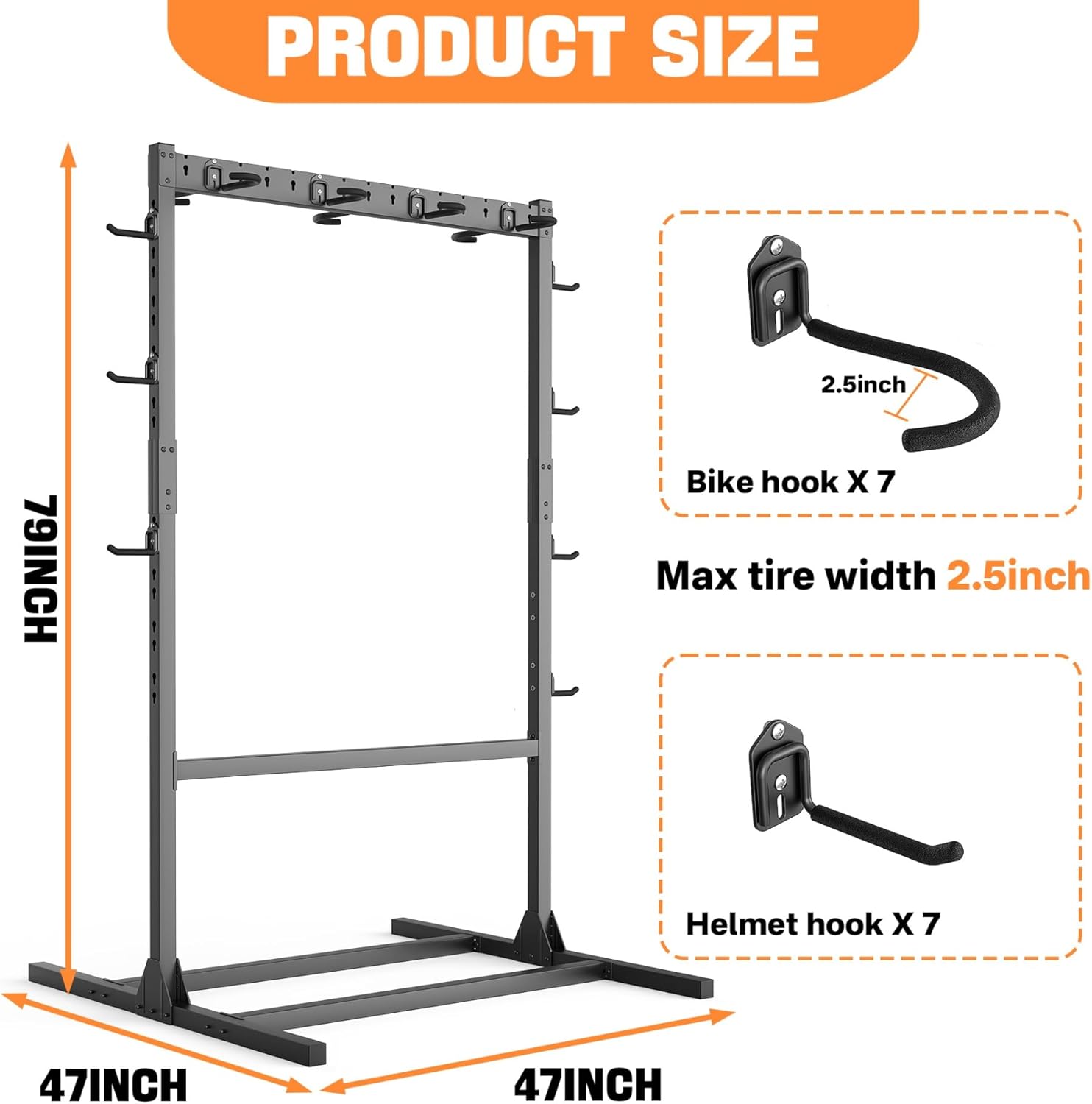 Alternative view of TORACK Freestanding Bike Storage Stand for Garage, Heavy Duty 7 Bikes and 7 Helmets Vertical Bike Storage Stand Floor Bikes Storage Rack