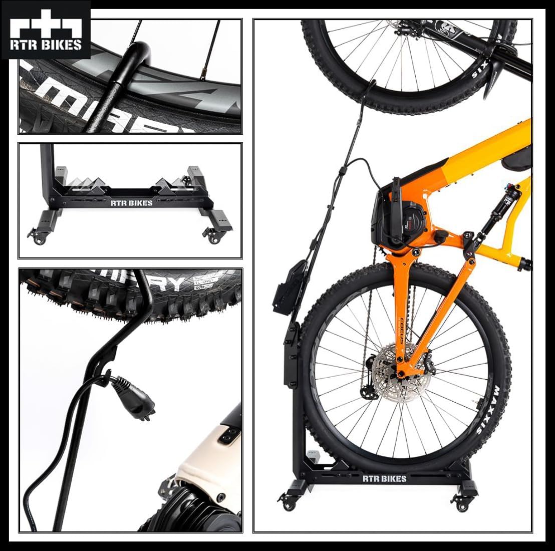 Brutus Up Pro Mobile Vertical Bike Stand – Rolling Garage Rack with E-Bike Charger Mount – Heavy Duty 66 lbs Capacity – Fits 24-29" Wheels & 3.5" Tires – Made in EU