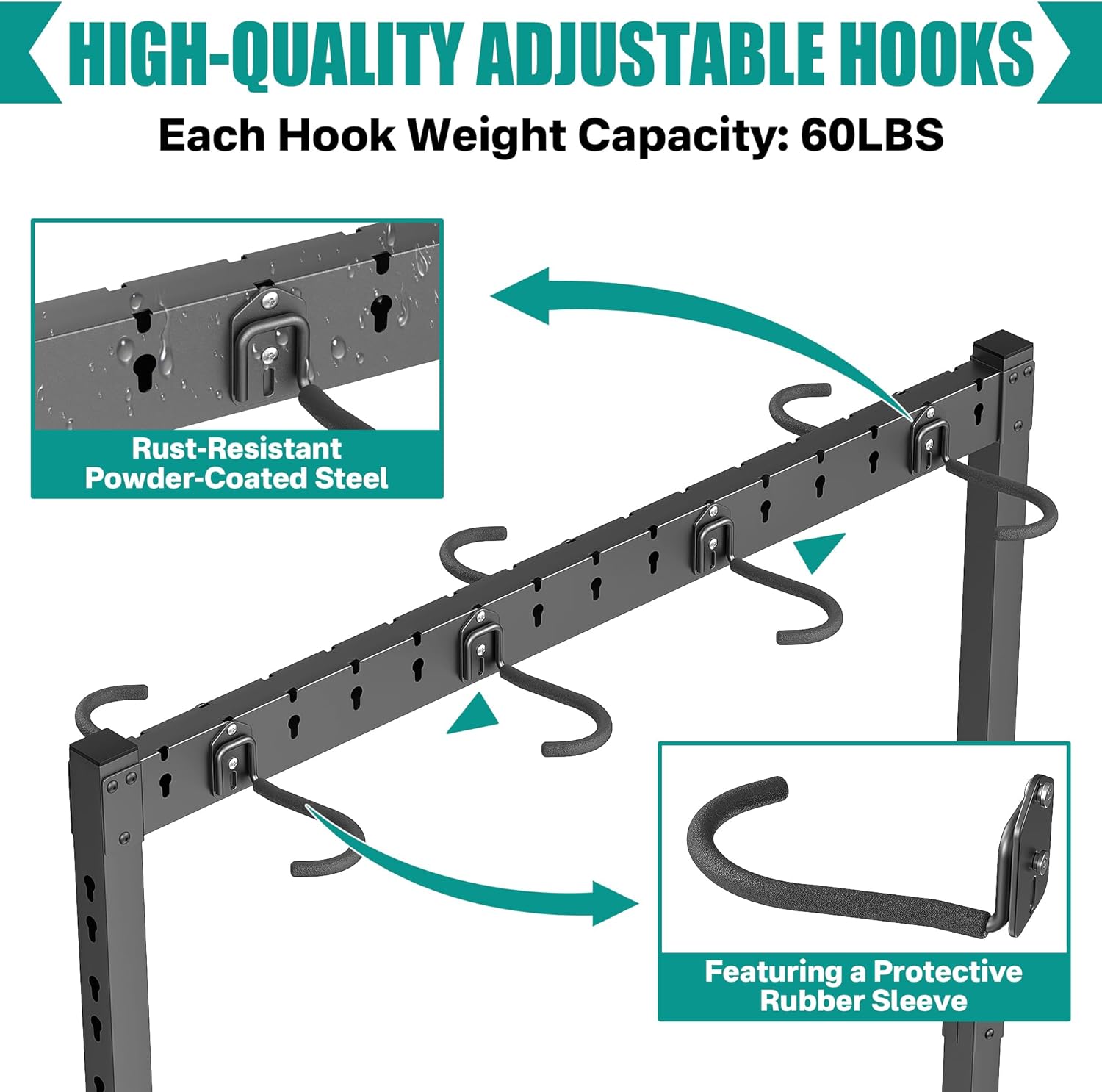 Alternative view of EVERHANGER Freestanding Bike Stand Rack with Adjustable Hooks, Vertical Bike Stand for Garage, Bicycle Storage Organizer, Holds Up to 7 Bikes & 7 Helmets