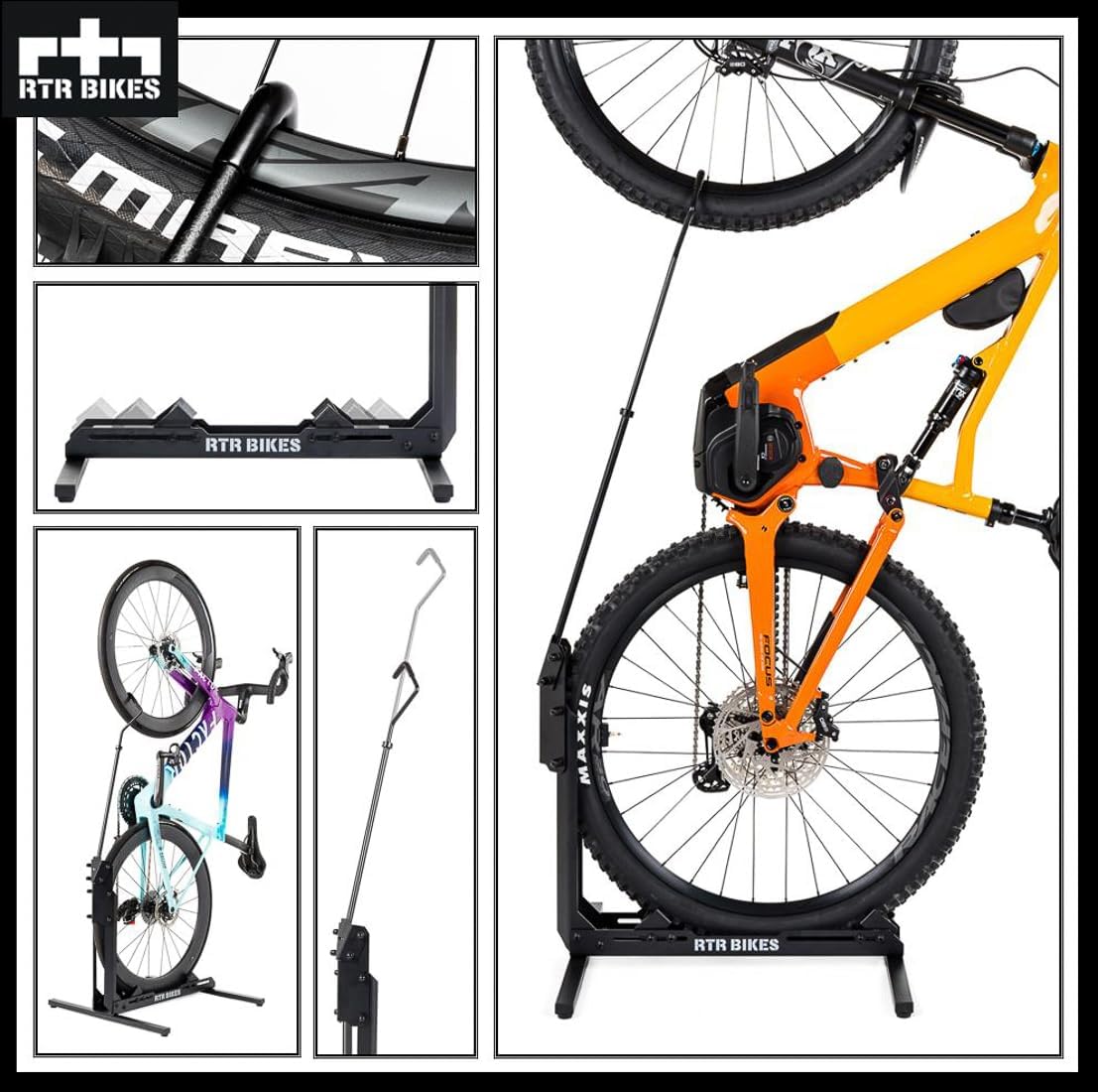Brutus Up Vertical Bike Stand for Garage & Indoor – 2-in-1 Floor Rack for E-Bikes up to 66 lbs – Fits 24-29" Wheels & 3.5" Wide Tires – No Drilling Upright Storage