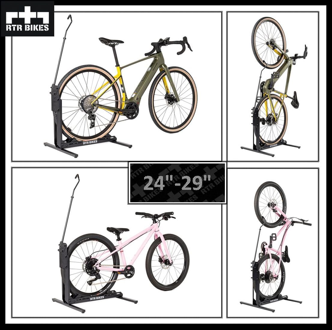 Alternative view of Brutus Up Vertical Bike Stand for Garage & Indoor – 2-in-1 Floor Rack for E-Bikes up to 66 lbs – Fits 24-29" Wheels & 3.5" Wide Tires – No Drilling Upright Storage