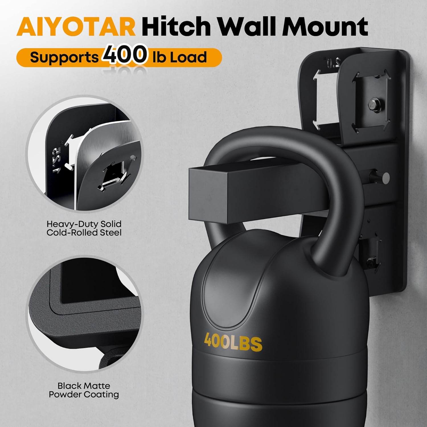 Alternative view of Wall Mount Hitch Receiver 2 Inch, 400LB Trailer Hitch Wall Mount Storage, Bike Rack Hitch Wall Mount Vertical, Wall Mounted Trailer Hitch Receiver Rack Stash for Bicycle Ski Cargo Storage Organizer