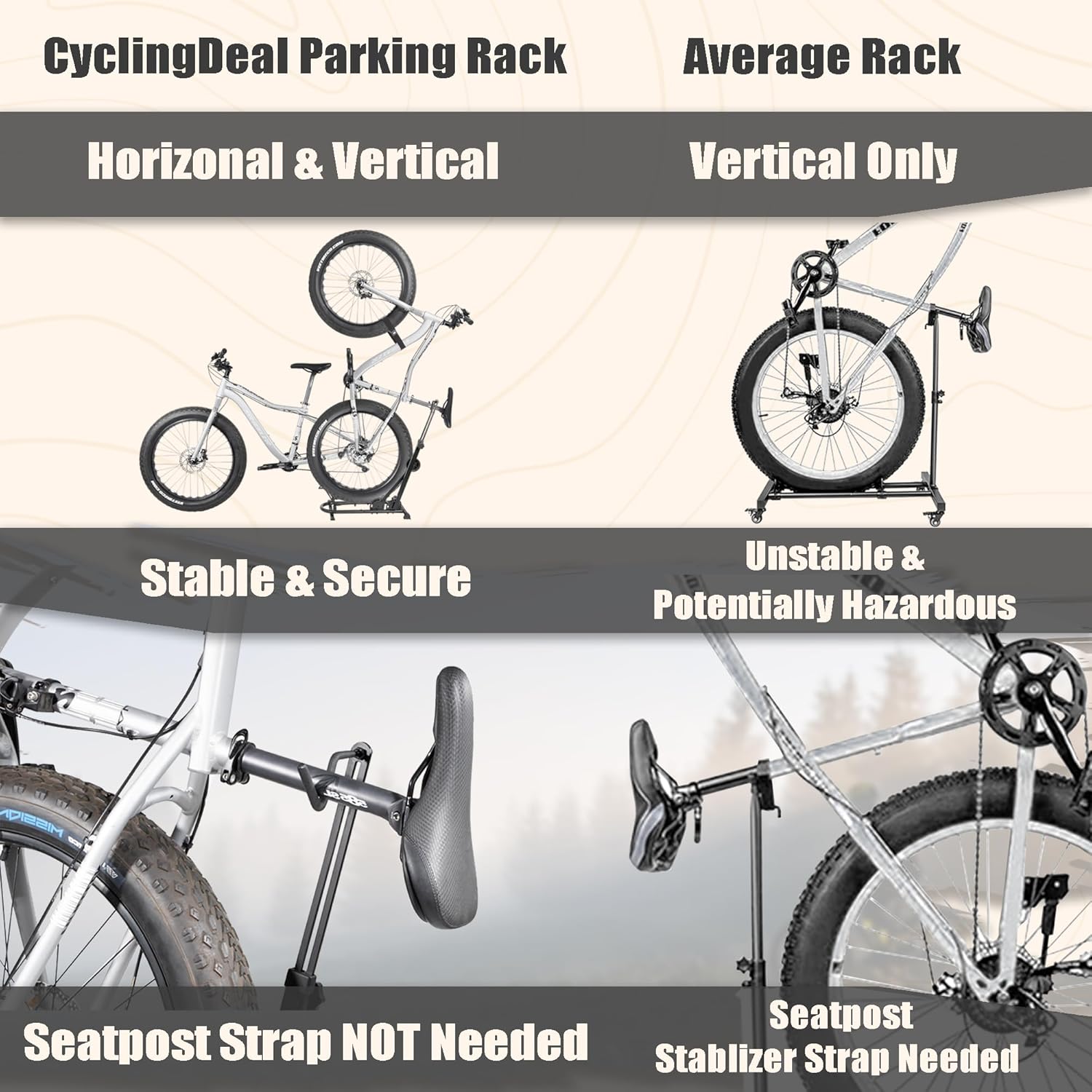 Alternative view of BIKE HAND Vertical Bike Stand - for Fat Bike Snow MTB Road Bikes with Max 5" Tire Width - Vertical & Horizontal Adjustable Bicycle Parking Rack with Seatpost Stabilizer - Wheel Sizes up to 29"