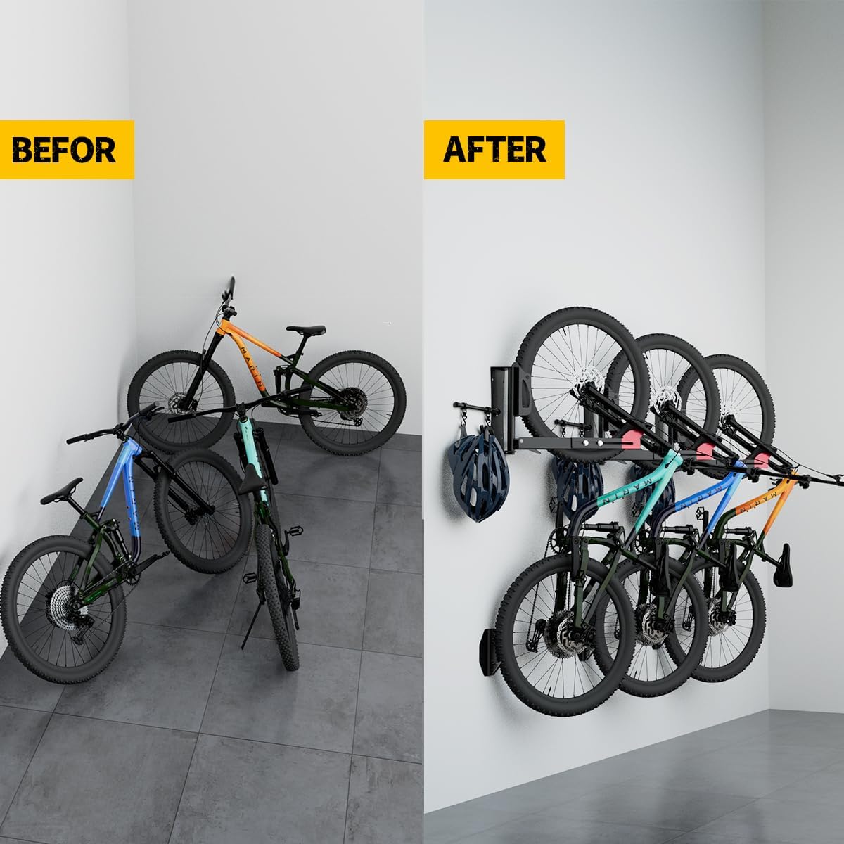 Alternative view of YADEZZN Swivel Bike Wall Mount Rack - Space Saving Vertical Bicycle Storage Holder for Mountain, Road, Kids Bikes Garage Organization with Anti-Scratch Protection & Easy to Install (Max 70lbs) (2Pcs)