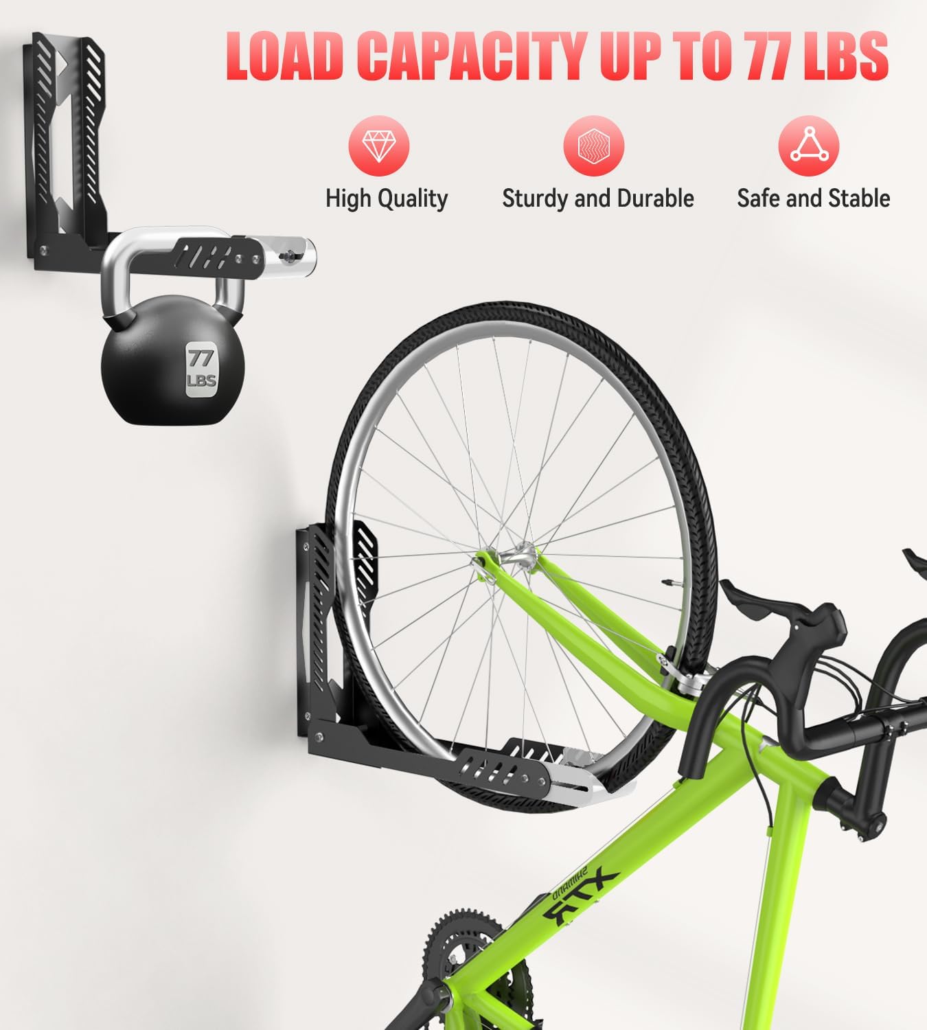 Alternative view of ALIXUEQIN Swivel Bike Wall Mount 2 Pack Bike Rack for Garage, No Heavy Lifting Required Wall Bike Hangers Can Holds up to 77 lbs (Black & White)