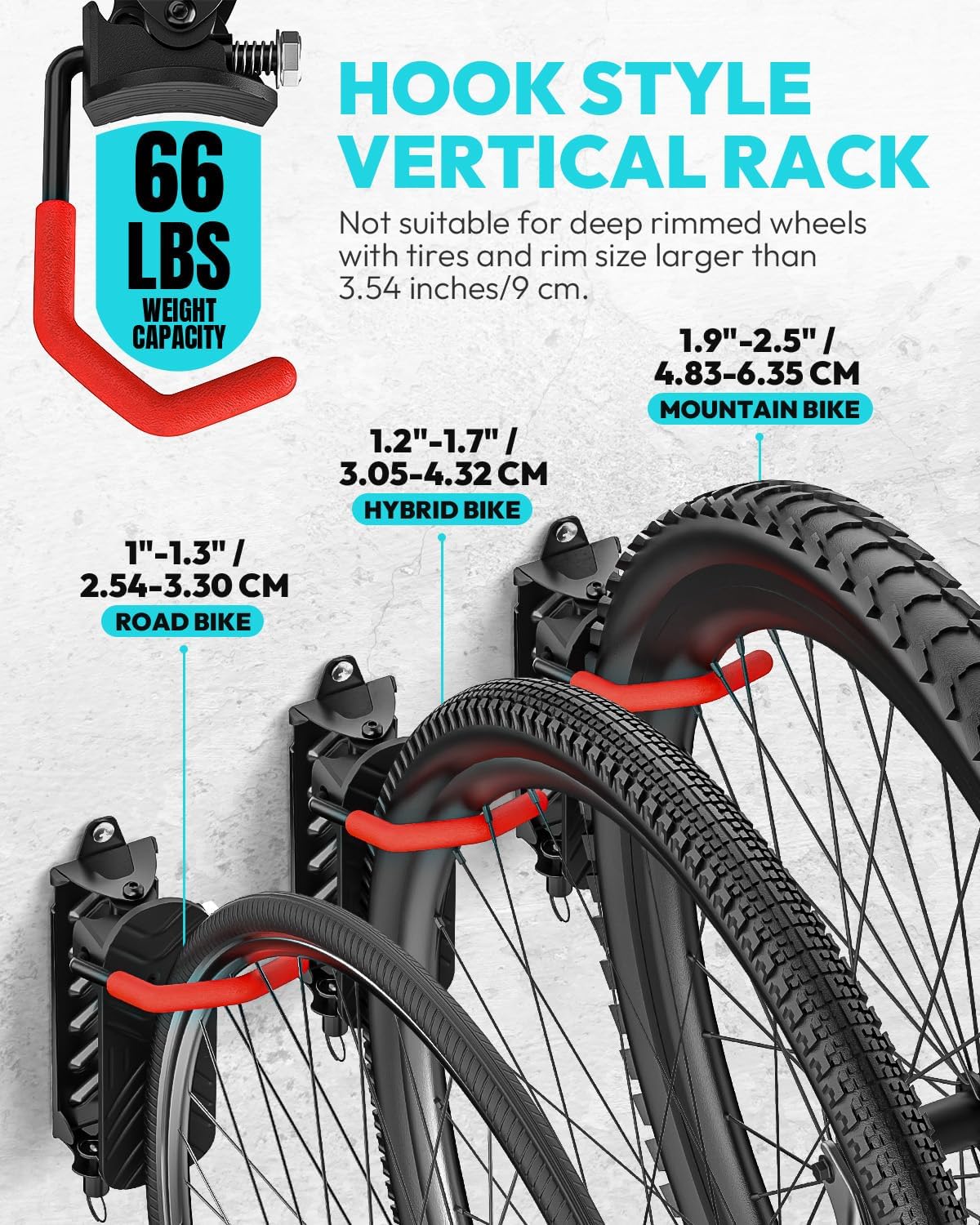 Alternative view of FUNWICT Swivel Bike Wall Mount Bike Rack Garage Organizer, Vertical Bike Hanger for Bicycle Rotating Wall Rack, Easy Installation with Wheel Hook (2 PACK)