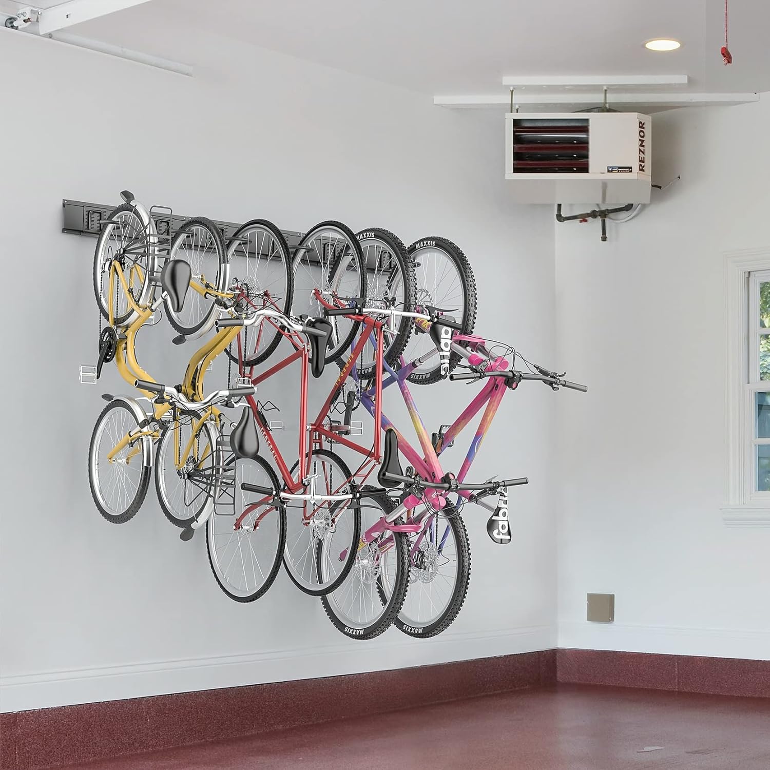 WALMANN Bike Hooks for Garage Wall, 6 Bikes Storage Rack Space Saving Wall Bike Mount Holds Up to 300 lbs, Vertical Bicycle Storage