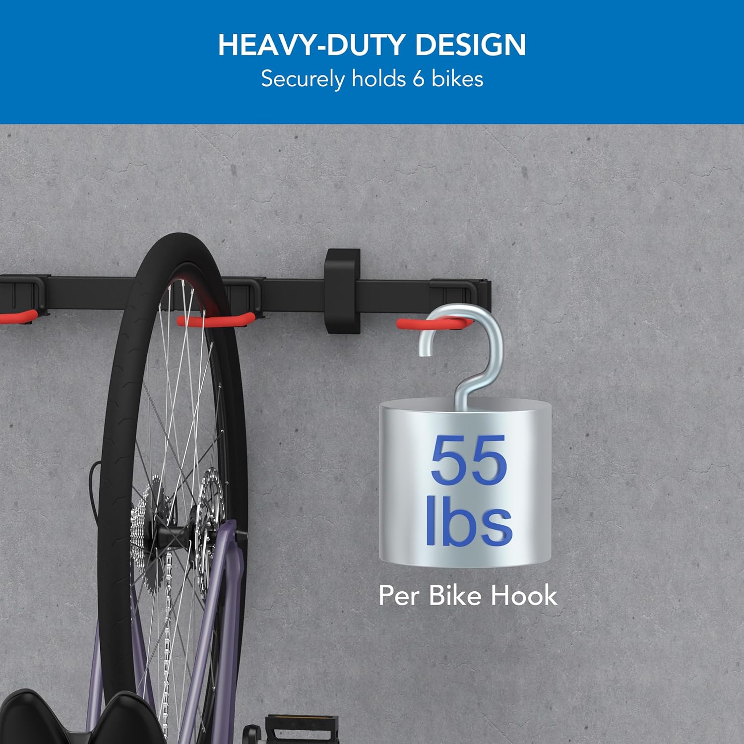 Alternative view of Mount-It! WheelsUp Bike Wall Mount for 6 Bikes | Heavy-Duty Garage Storage Rack | Adjustable Padded Hooks | Space-Saving Vertical Bike Storage Solution for Home and Garage, Max Capacity 330 lbs