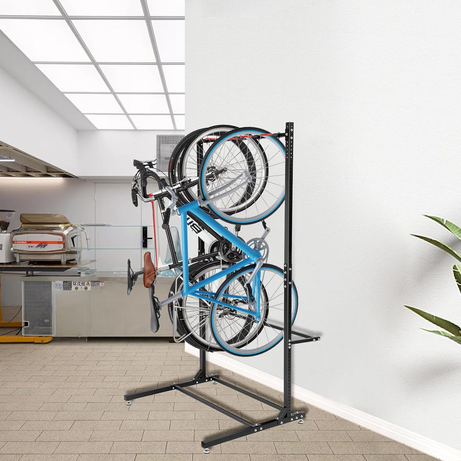 Freestanding Bike Rack Bicycle Storage Rack,Vertical Bike Stand Max 5 Bikes with Helmet Holders,Solid Steel Bike Racks for Home & Garage &Indoor & Bike Station-BlacK