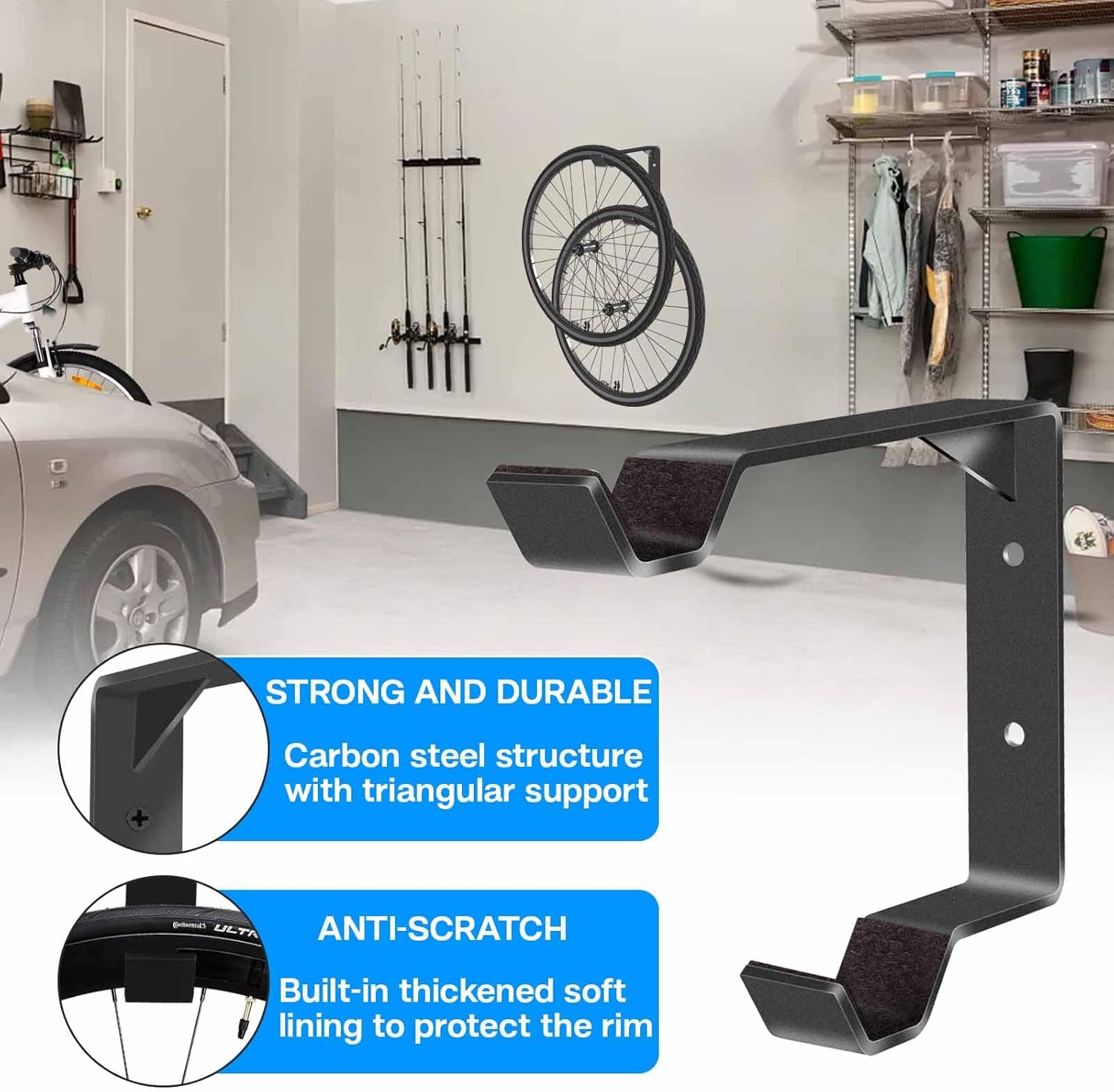 Alternative view of BTXKQTH 2 Pack Bike Wheel Rack Garage Wall Mount, Carbon Steel Storage Hook, Spare Bike Wheel Hangers for Garage, Indoor Vertical Bike Holder, Double Bike Wheel Spare Tire Rack, Easy to Install