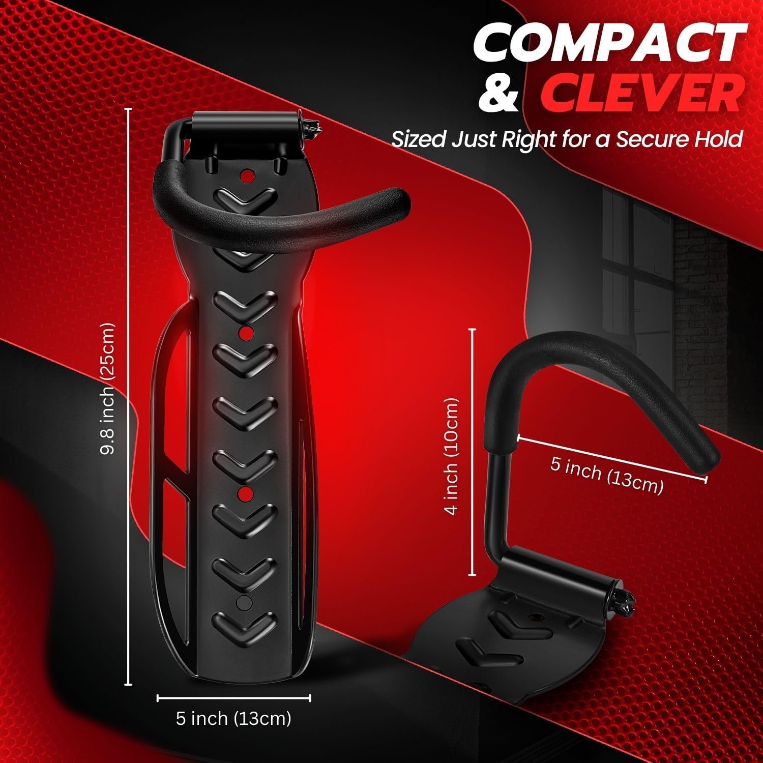 Flexzion Garage Bike Rack Wall Mount (2 Pack) - Vertical Bicycle Rack Hanger Wall Mounted Storage Holder with Screws - Easily Hang/Detach Bike Hooks for Indoor, Apartment, Shed, up to 44lbs(20Kg)