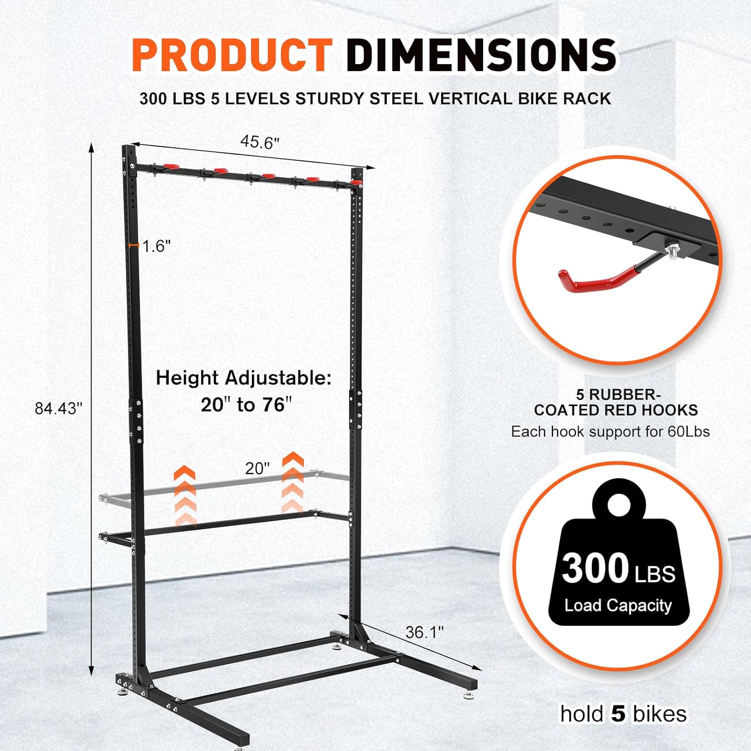 Alternative view of Freestanding Bike Rack Bicycle Storage Rack,Vertical Bike Stand Max 5 Bikes with Helmet Holders,Solid Steel Bike Racks for Home & Garage &Indoor & Bike Station-BlacK