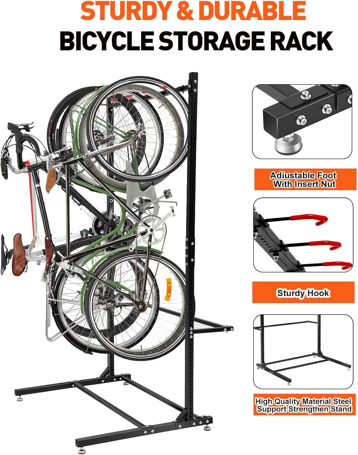 Freestanding Bike Rack Bicycle Storage Rack,Vertical Bike Stand Max 5 Bikes with Helmet Holders,Solid Steel Bike Racks for Home & Garage &Indoor & Bike Station-BlacK - Image 3