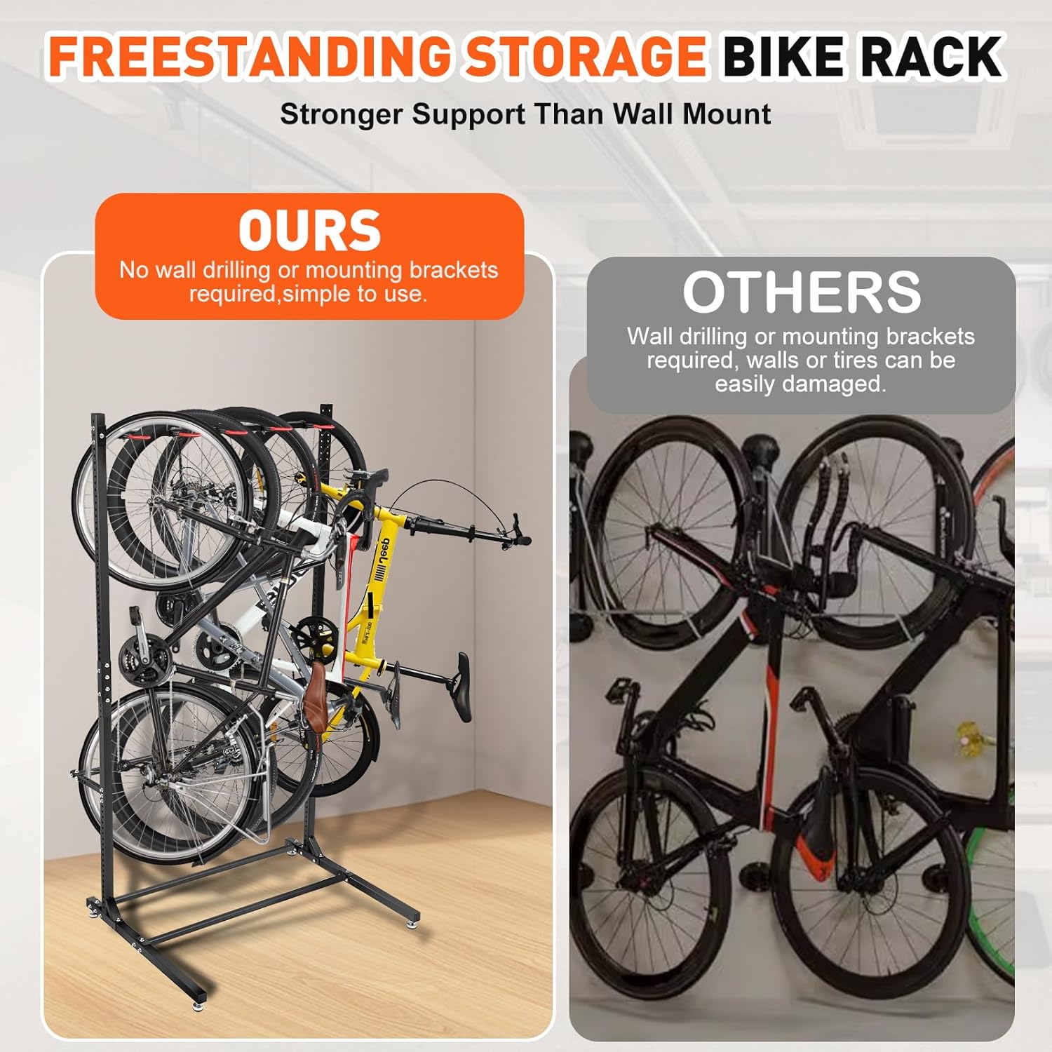 Freestanding Bike Rack Bicycle Storage Rack,Vertical Bike Stand Max 5 Bikes with Helmet Holders,Solid Steel Bike Racks for Home & Garage &Indoor & Bike Station-BlacK - Image 5