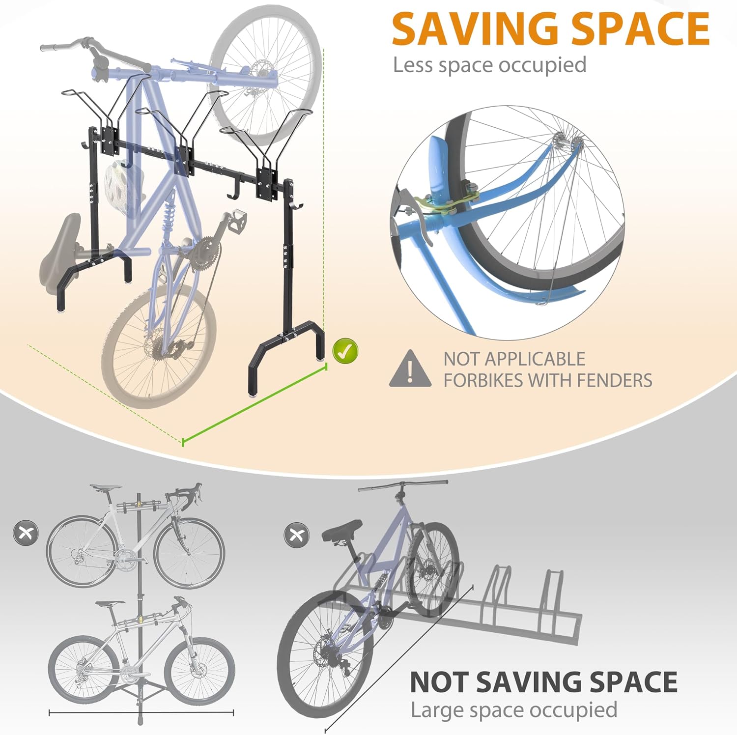 Alternative view of DorBuphan Cycle Storage Organizer Rack for 3 Bikes, Portable Bicycle Parking Rack with 4 Hooks, Bikes Floor Stand for Garage/Home/Indoor/Outdoor Use