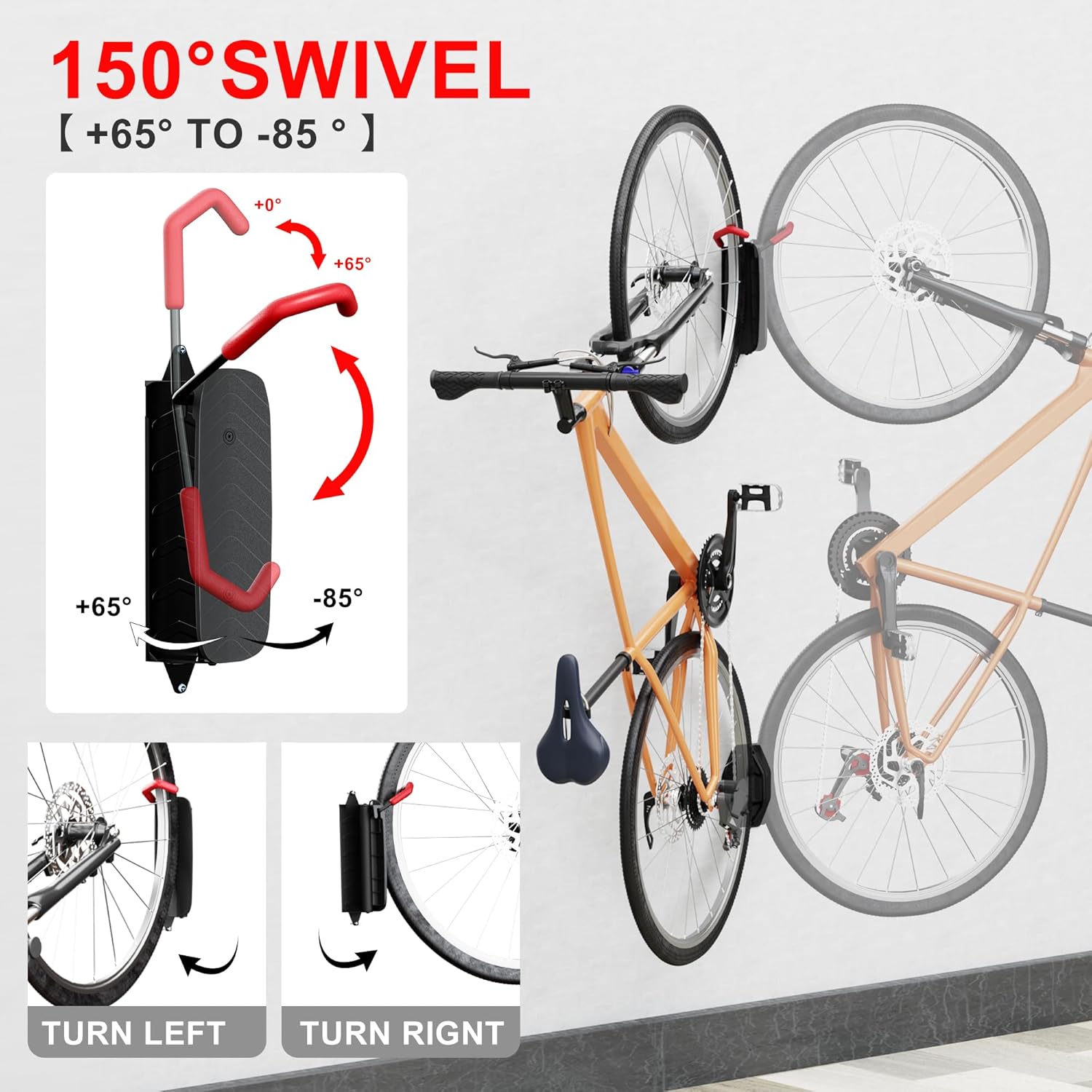 Alternative view of Hromee Bike Rack Wall Mount, Swivel Bike Storage Rack for Garage, Space-Saving Vertical Bike Holder 4 Pack