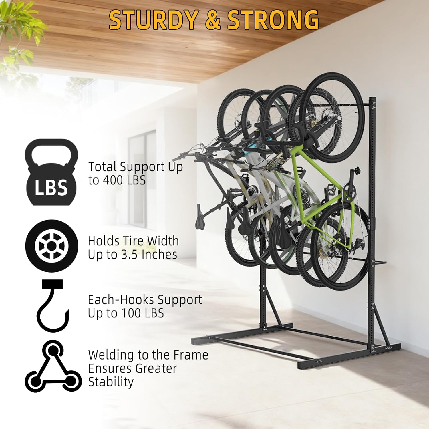 Alternative view of Garage Bike Rack,Freestanding Bike Storage Rack,5 Bikes Vertical Bike Storage Rack,High-adjustable Heavy Duty Bike Stand