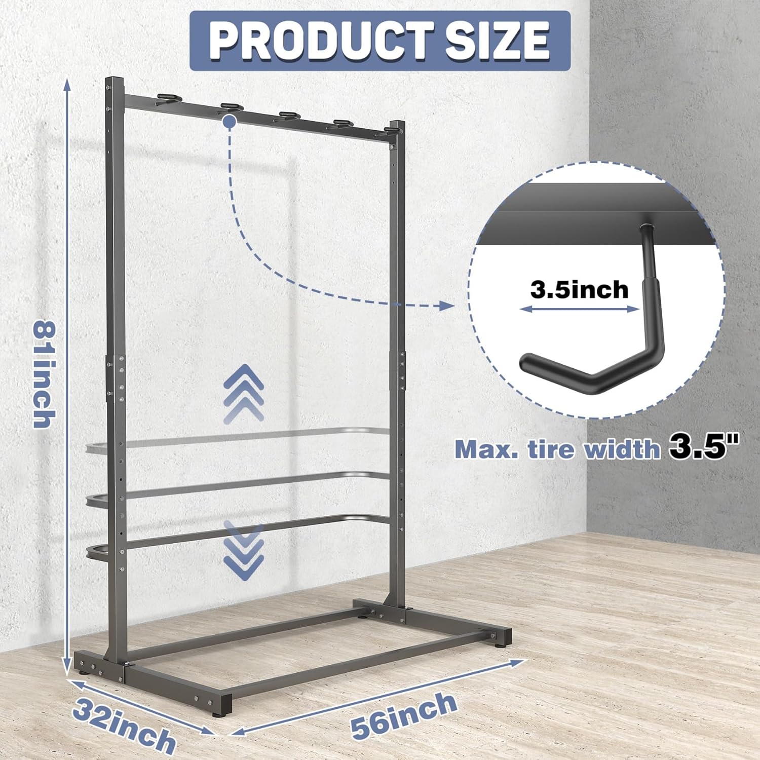 Alternative view of WALMANN Freestanding Bike Stand for Garage, 5 Bikes Vertical Bike Storage Stand Heavy Duty Bike Floor Stand