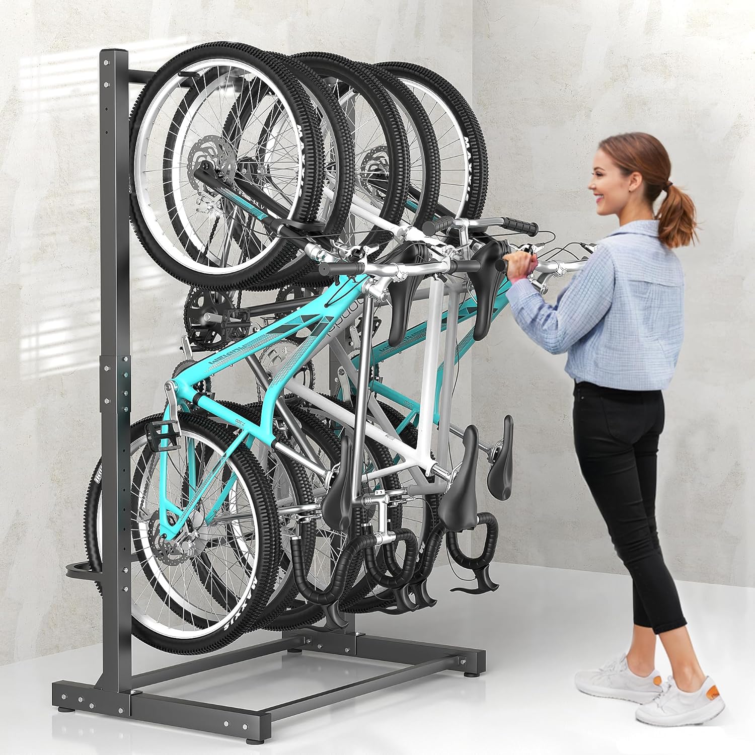 Ultrawall Freestanding Bike Rack, Vertical Bike Storage Stand for Garage, Indoor Bicycle Organizer, Holds Up to 5 Bikes