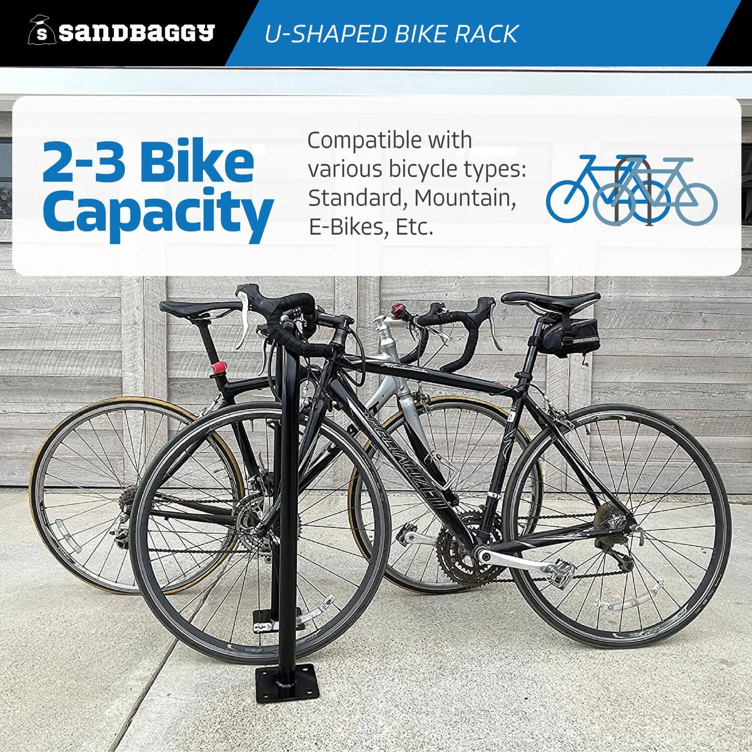 Sandbaggy In Ground Bike Rack | U Shaped, Commercial, Outdoor, 1 Loop, Steel | Black, 14.5" x 34" (1) - Image 3
