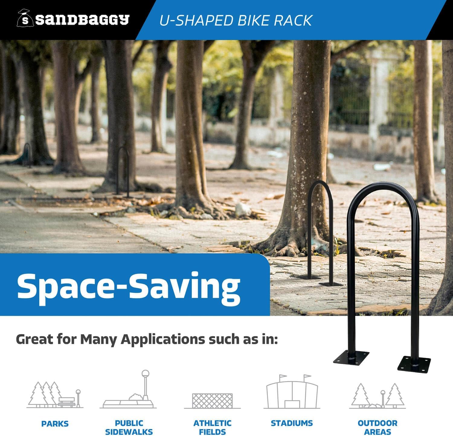 Sandbaggy In Ground Bike Rack | U Shaped, Commercial, Outdoor, 1 Loop, Steel | Black, 14.5" x 34" (1) - Image 5