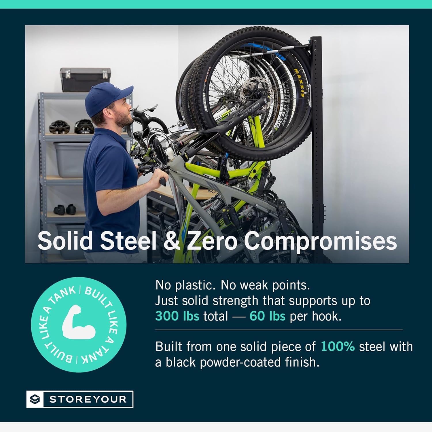 Alternative view of StoreYourBoard Indoor Bike Rack - Freestanding 5 Bike Storage Stand - Heavy-Duty Bike Holder for Garage or Home - Space-Saving Indoor Bike Stands for Road, Mountain, and Hybrid Bicycles - Black