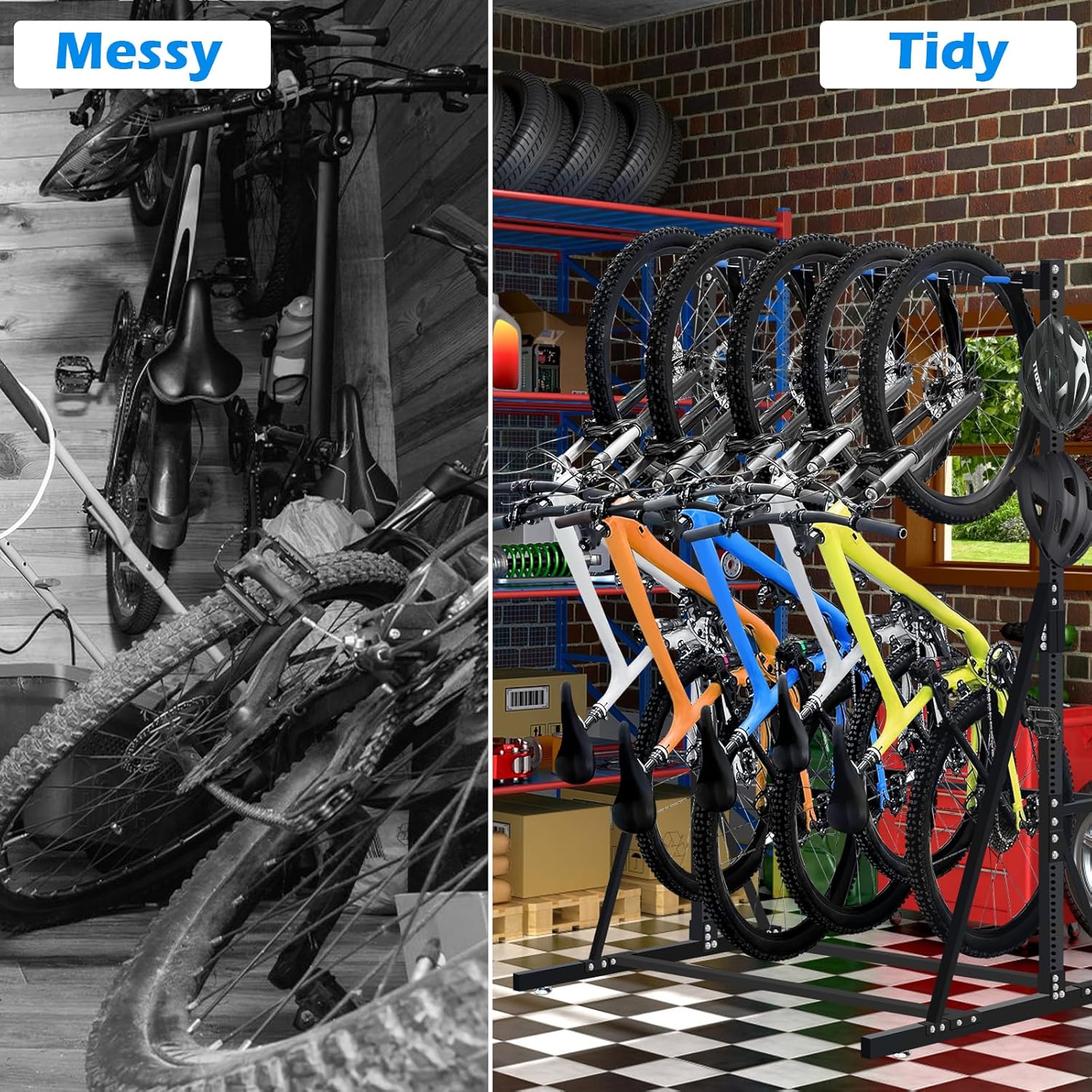 Alternative view of Freestanding Bike Rack - Heavy Duty 5-Bike Vertical Stand, Width: 53 Inches,350lb Capacity Garage Storage Organizer,Black