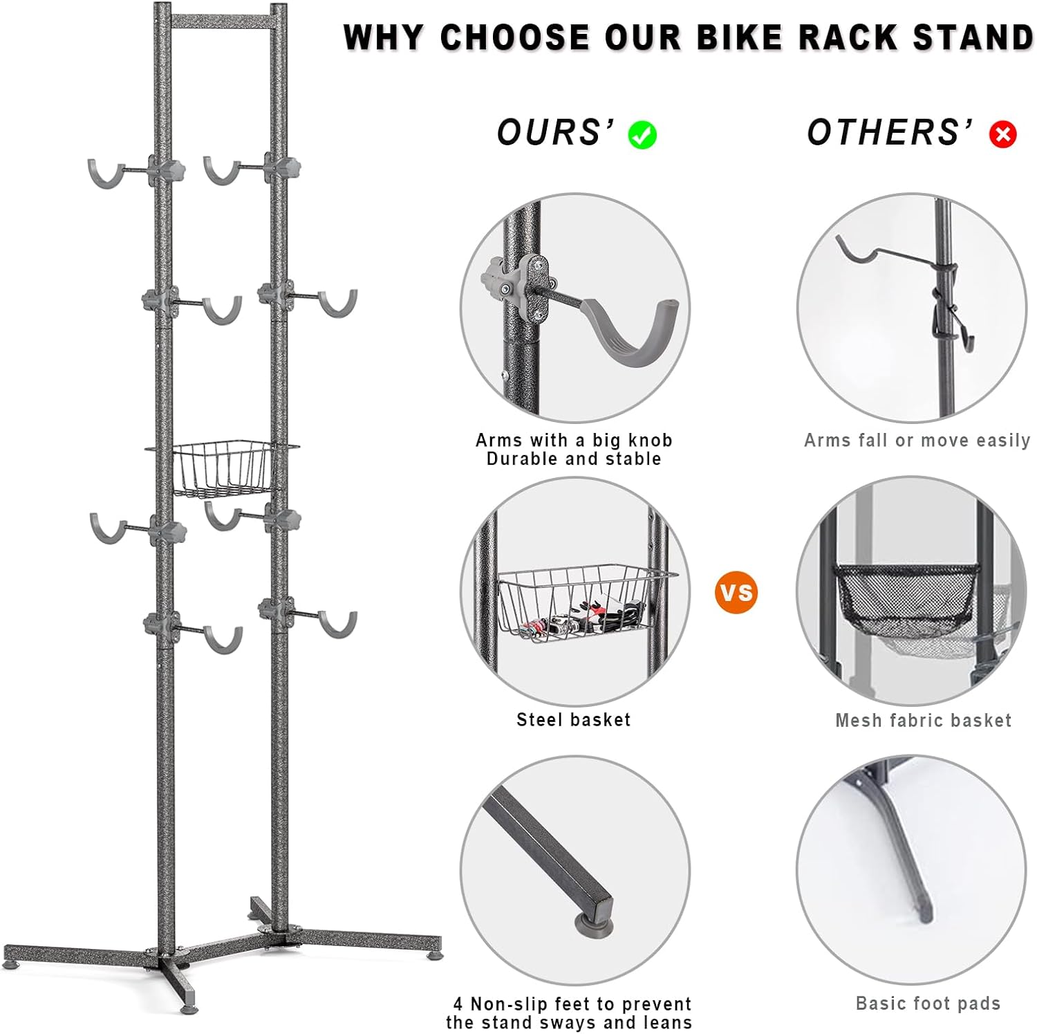 Alternative view of CXWXC 2-/4-Bike Storage Rack with Basket - Indoor Bike Rack for Garage/Apartment - Road Mountain and Hybrid Bike Garage & Home