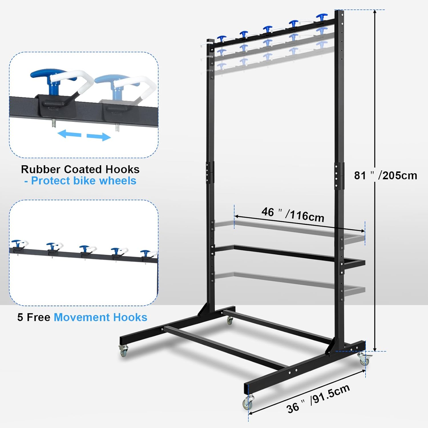 Freestanding Bike Storage Rack, Hold Up to 5 Bikes Sturdy Steel Bicycle Rack, Bike Storage Racks for Garage Organizer, Indoor and Outdoor Bike Storage Rack