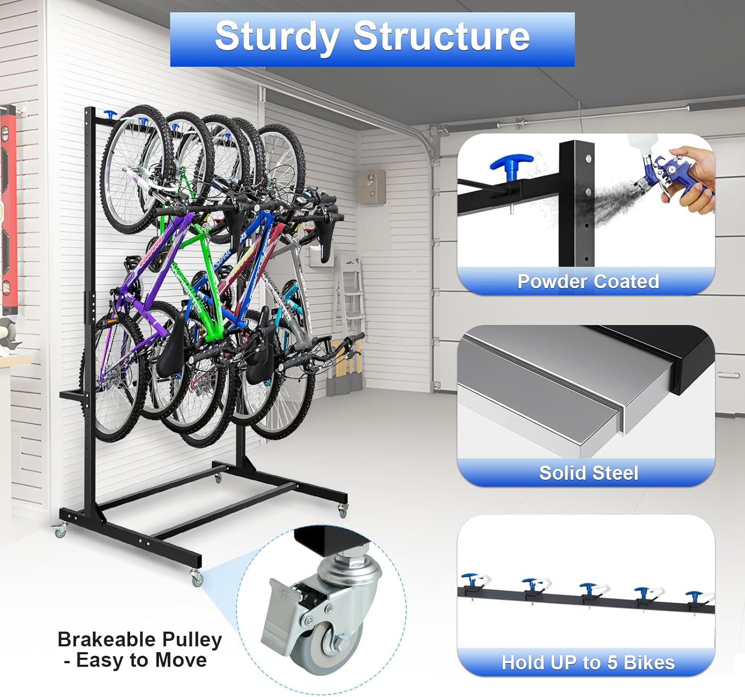 Alternative view of Freestanding Bike Storage Rack, Hold Up to 5 Bikes Sturdy Steel Bicycle Rack, Bike Storage Racks for Garage Organizer, Indoor and Outdoor Bike Storage Rack