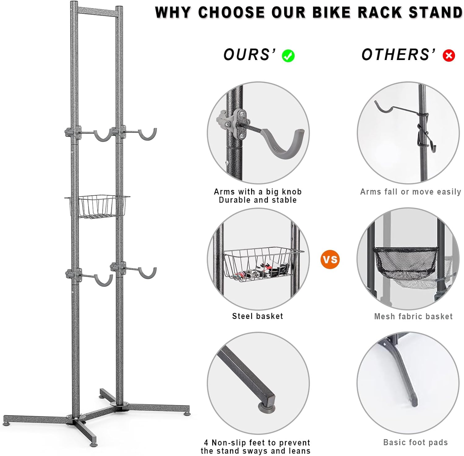 Alternative view of CXWXC 2-/4-Bike Storage Rack with Basket - Indoor Bike Rack for Garage/Apartment - Road Mountain and Hybrid Bike Garage & Home
