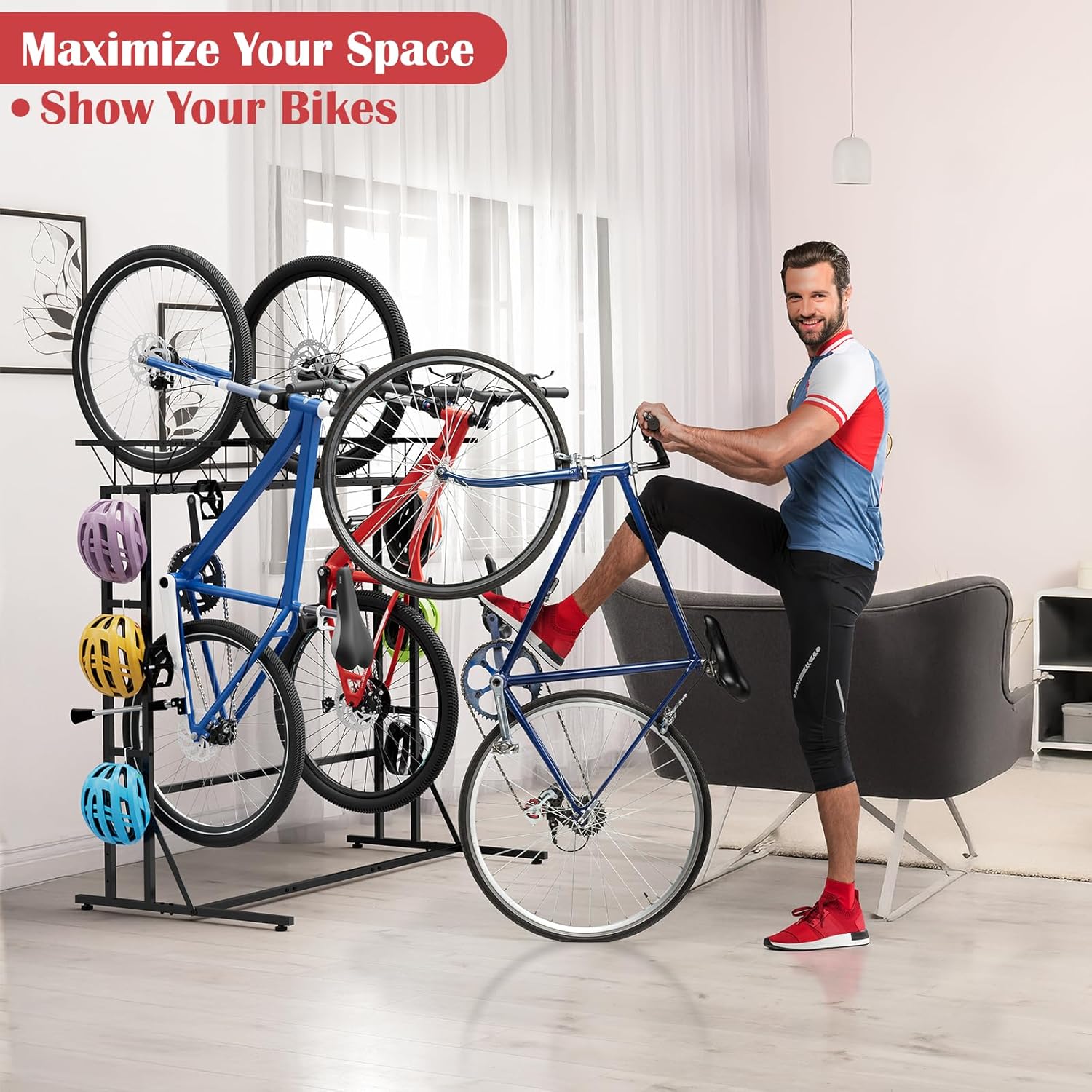 ETELI Bike Rack Garage Freestanding Bikes Rack Floor Stand Vertical Bike Stand Rack for Garage Organizer Indoor Outdoor Bikes Storage, Hold Max Tire Width 2.65”, Black