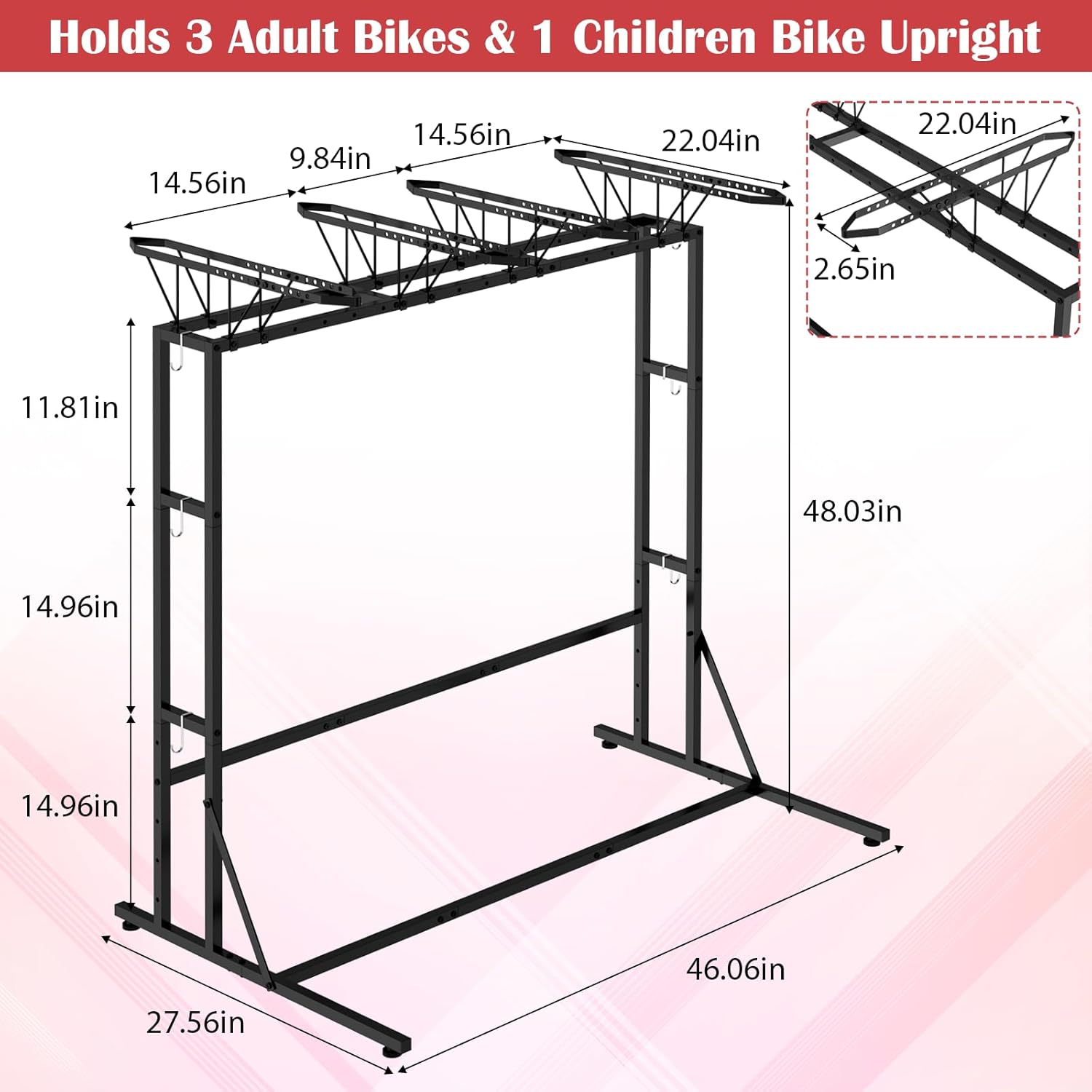 Alternative view of ETELI Bike Rack Garage Freestanding Bikes Rack Floor Stand Vertical Bike Stand Rack for Garage Organizer Indoor Outdoor Bikes Storage, Hold Max Tire Width 2.65”, Black