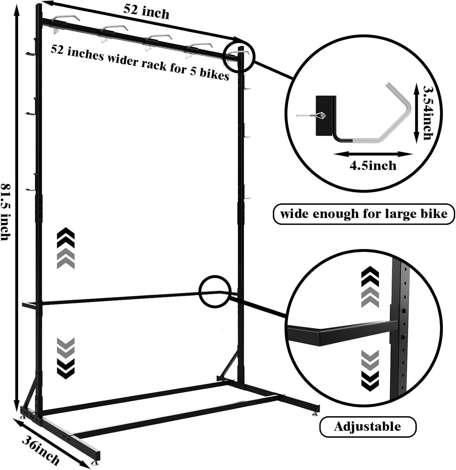 Bknius 400LBS Floor Bike Rack Garage Free Standing with 5 Hooks, Vertical Bike Stand Bicycle Storage, Bike Hangers for Garage Indoor Use for 5 Bicycles, Heavy Duty Metal Black Floor Mount