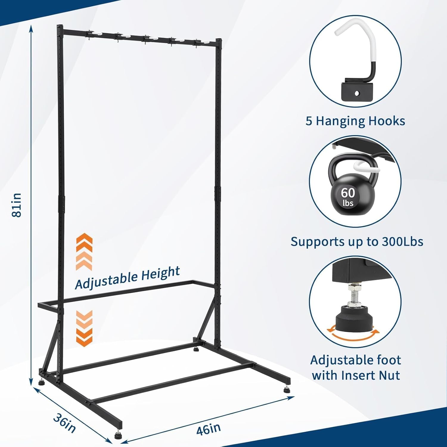 PeakPursuit Freestanding Bike Storage Rack for 5 Bikes, Heavy Duty 300LBS Vertical Bike Stand, Adjustable Height, Space Saving, Indoor/Outdoor Vertical Garage Bicycle Organizer