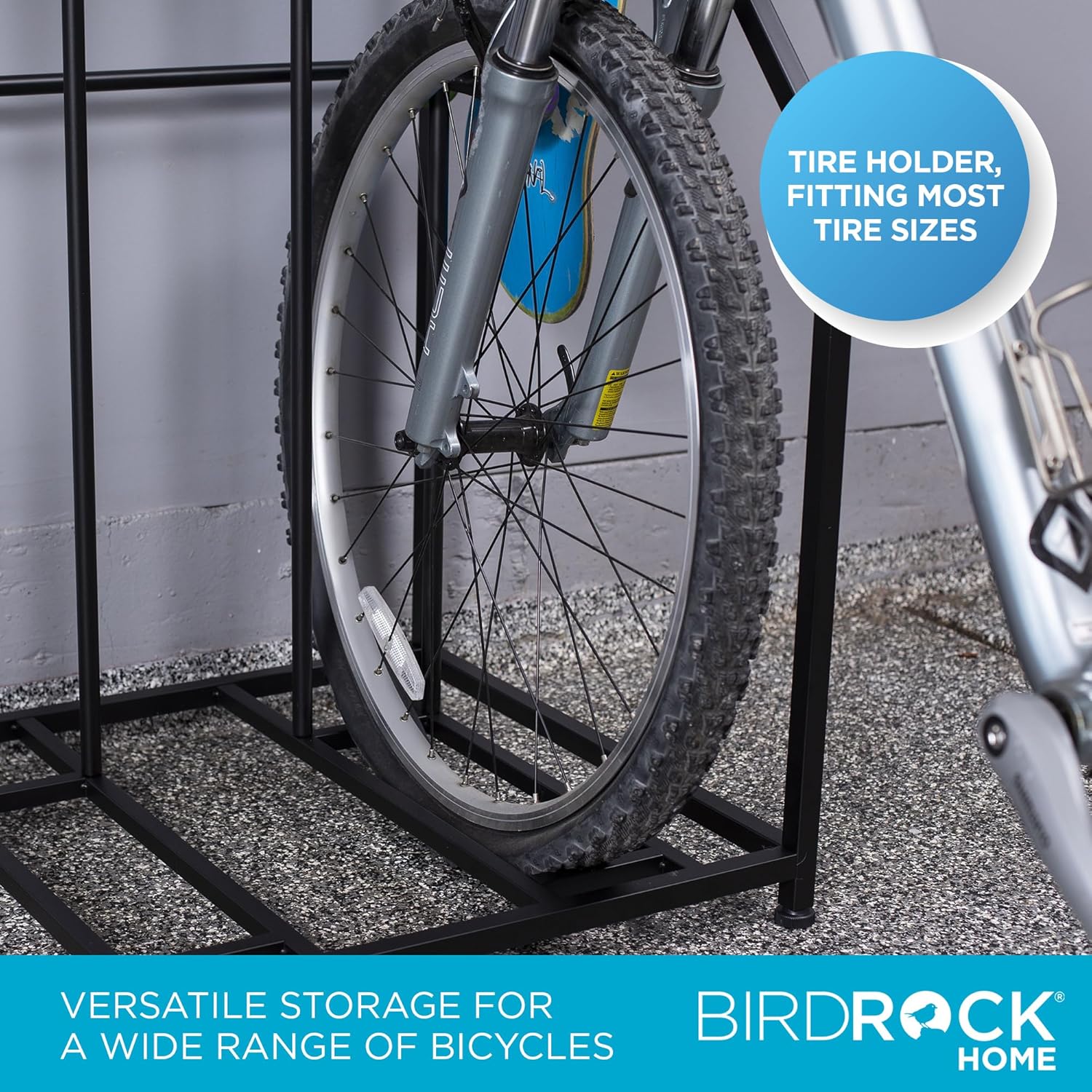 BIRDROCK HOME Bike Rack Garage Storage Floor Stand - Freestanding Organizer for Outdoor Yard - Upright Wall Mount for Scooters, Rakes, Motorcycles, Hoverboards, Gloves - Holds 3 Bicycle - Black - Image 4