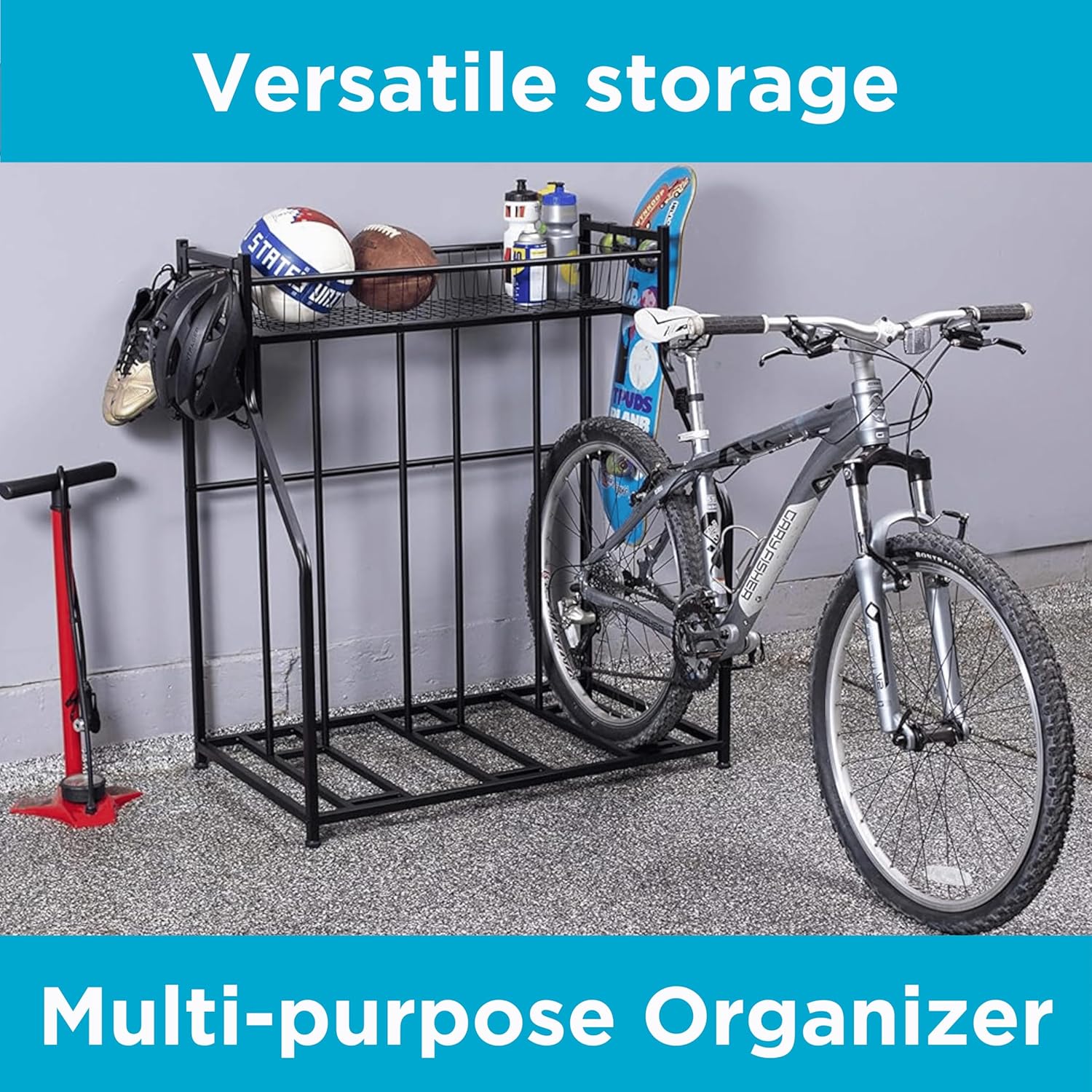 BIRDROCK HOME Bike Rack Garage Storage Floor Stand - Freestanding Organizer for Outdoor Yard - Upright Wall Mount for Scooters, Rakes, Motorcycles, Hoverboards, Gloves - Holds 3 Bicycle - Black - Image 5