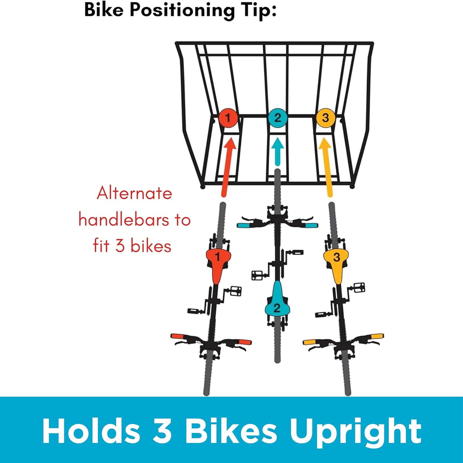 BIRDROCK HOME Bike Rack Garage Storage Floor Stand - Freestanding Organizer for Outdoor Yard - Upright Wall Mount for Scooters, Rakes, Motorcycles, Hoverboards, Gloves - Holds 3 Bicycle - Black - Image 6