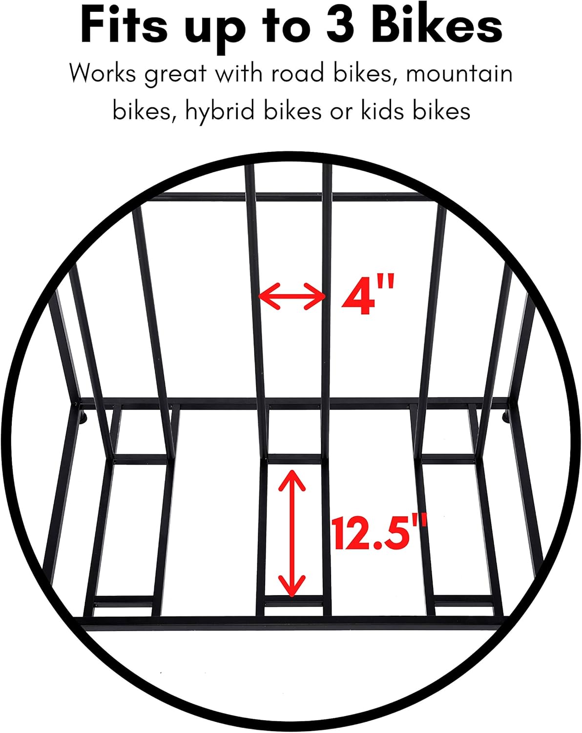 BIRDROCK HOME Bike Rack Garage Storage Floor Stand - Freestanding Organizer for Outdoor Yard - Upright Wall Mount for Scooters, Rakes, Motorcycles, Hoverboards, Gloves - Holds 3 Bicycle - Black - Image 7