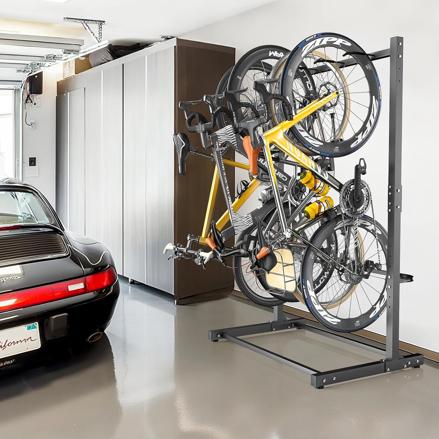 Freestanding Bike Rack for Garage, 4 Bike Storage Stand with Wobble-Free Base, Heavy Duty Vertical Bicycle Hanger with Adjustable Hook Height