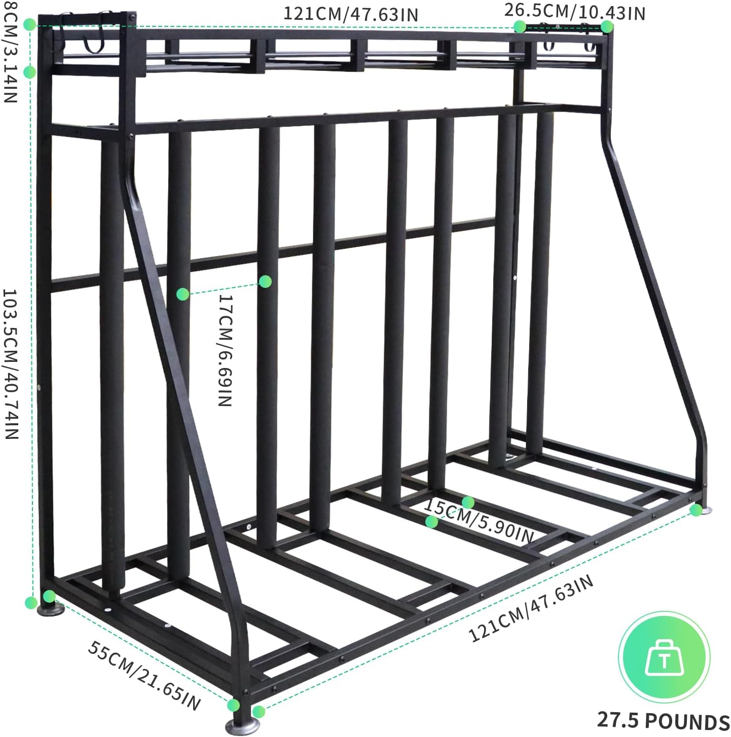 4 Bike Stand Rack with Storage u2013 Bike Rack Floor Stand- Garage Organizer - 2024 Upgrade Tube Diameter 19mm with 8 Sponge Columns - Indoor Bike Storage for Parking Road, Mountain, Hybrid or Kids Bikes