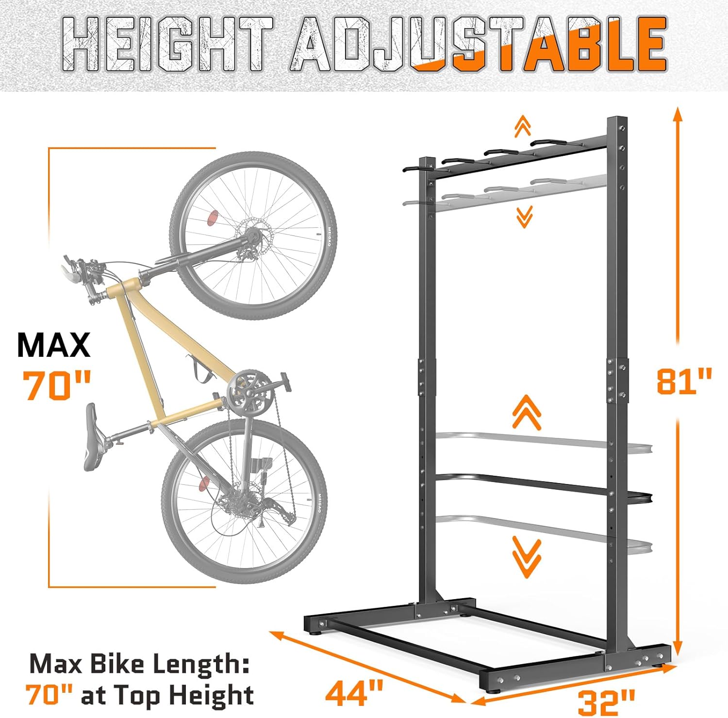 Alternative view of Freestanding Bike Rack for Garage, 4 Bike Storage Stand with Wobble-Free Base, Heavy Duty Vertical Bicycle Hanger with Adjustable Hook Height