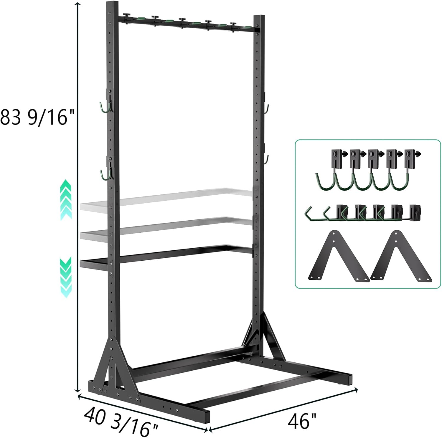 Alternative view of JWX Freestanding 5 Bike Rack, Heavy Duty Floor Bike Stand with Triangle Support Panels, Adjustable Rubber-Coated Hooks, Gear Accessory Holders, Easy Assembly
