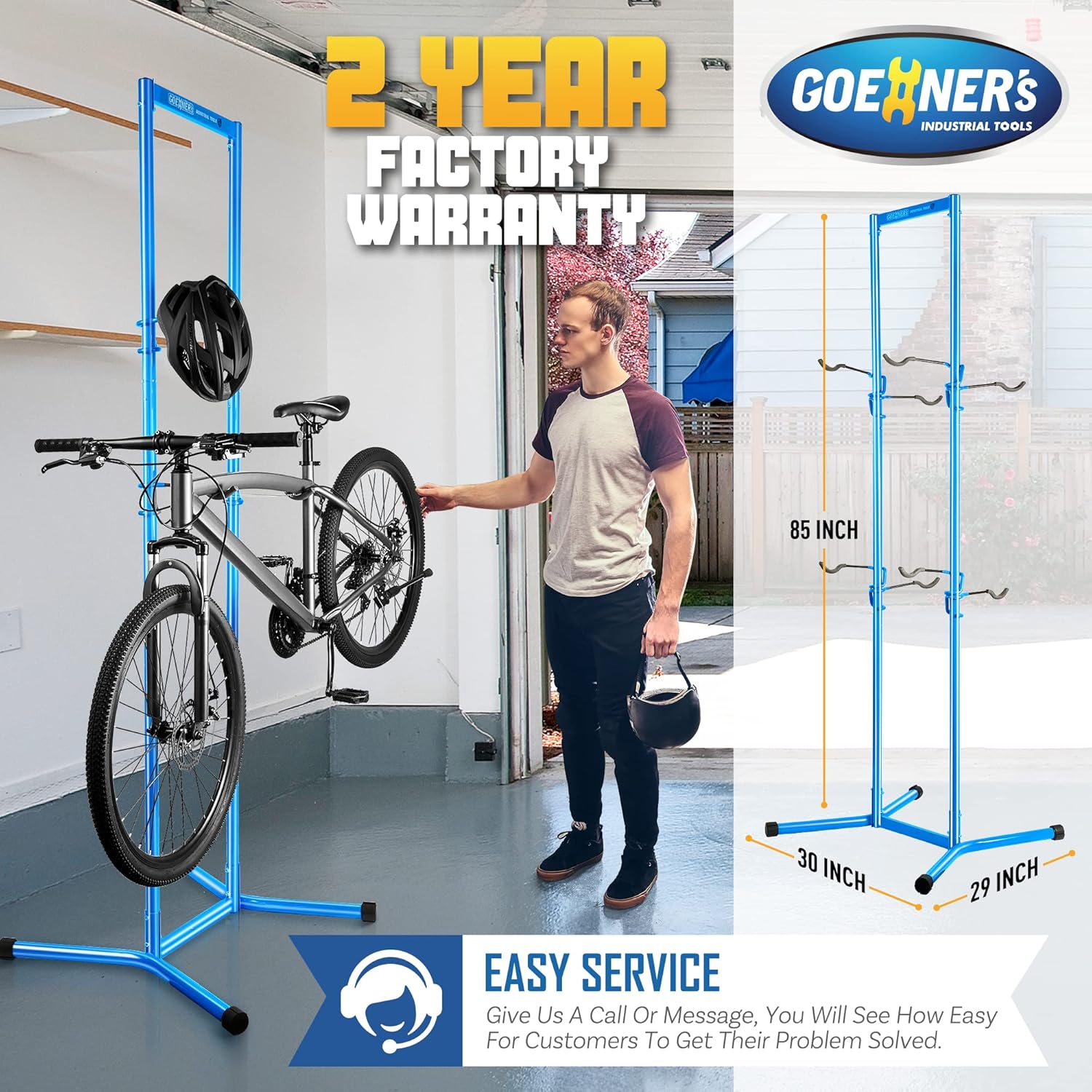 GOEHNER's 4 Bike Storage Rack Garage (Max. 240LBS), 4 Bicycle Indoor Standing Bike Rack, Height Adjustable for Road Mountain Bicycles