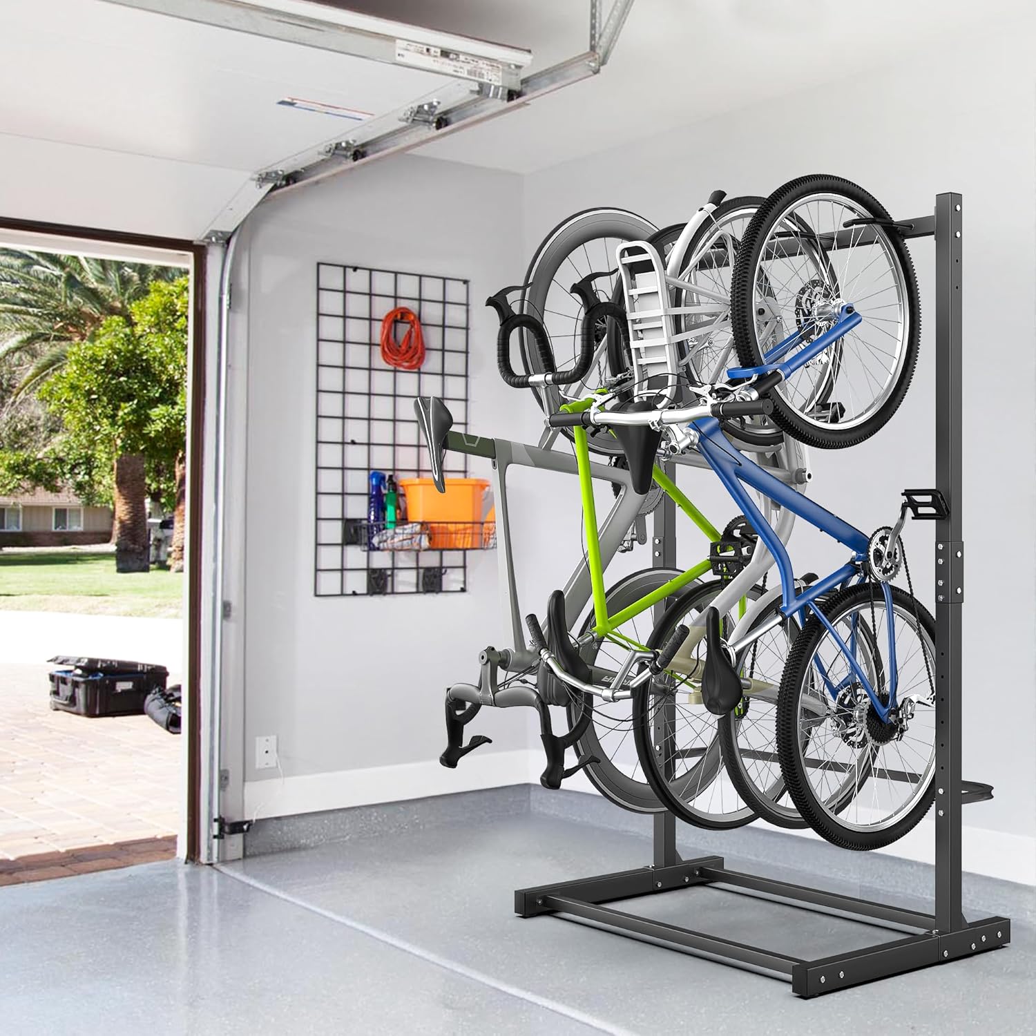 EVERHANGER Freestanding Bike Rack, Vertical Bike Rack Stand for Garage, Bicycle Storage Organizer, Holds Up to 4 Bikes
